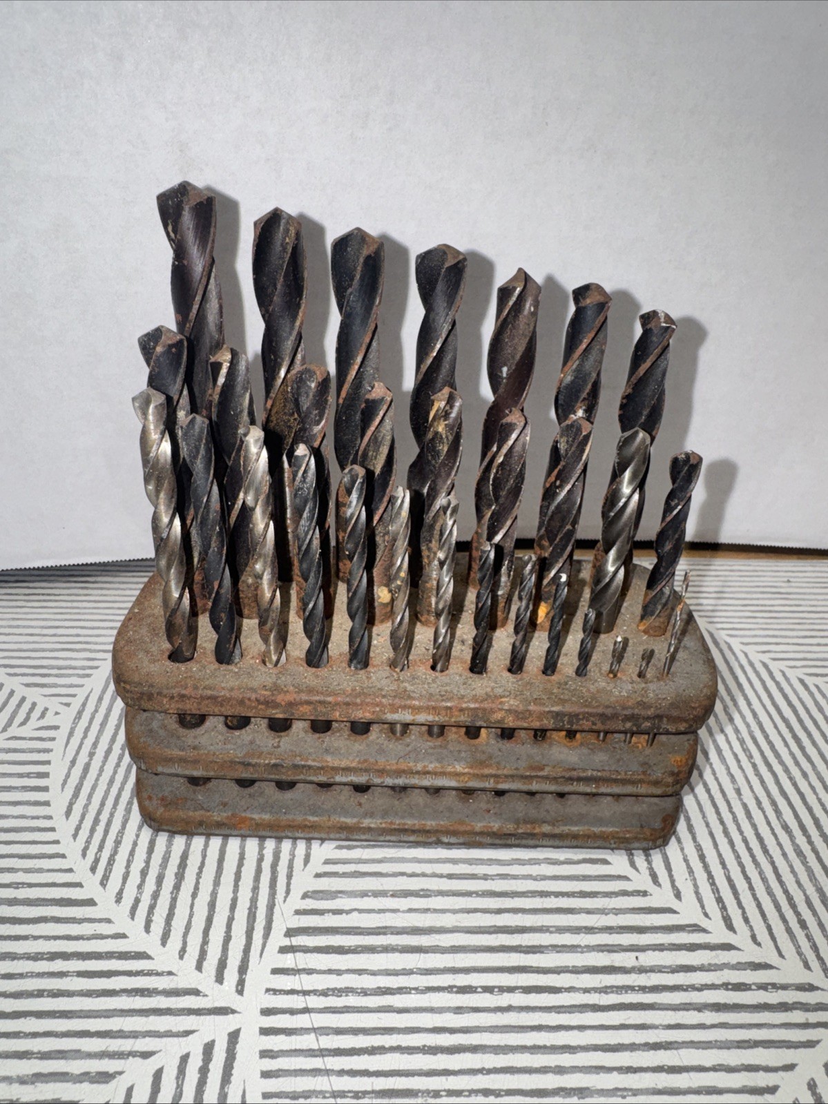 Vintage Drill Bit Set with Metal Stand Holder 30 Bits Machinist Drill Bits