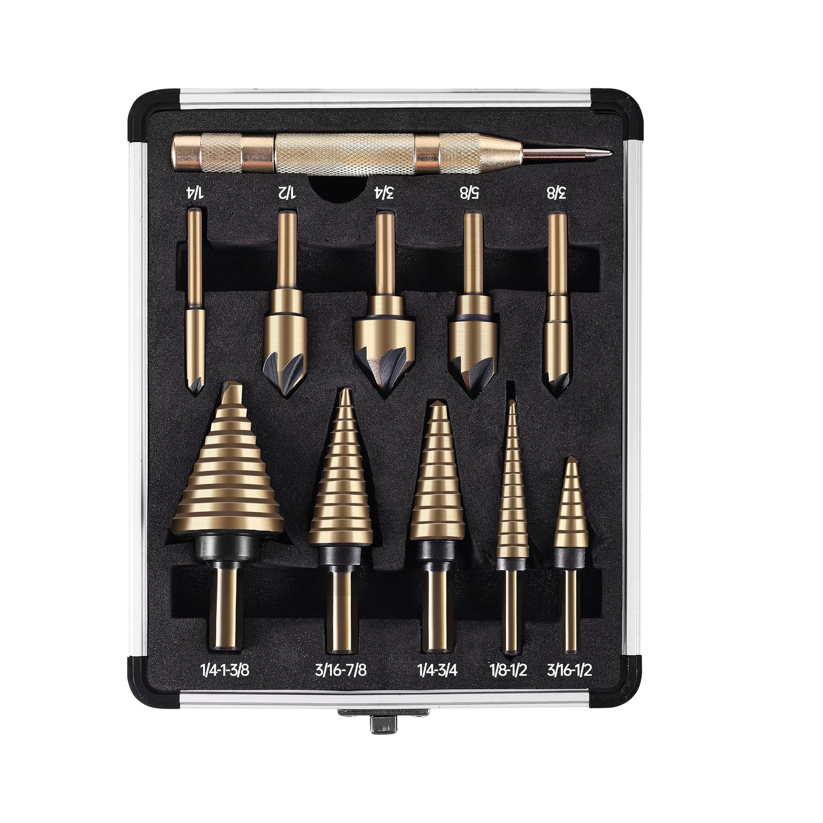 5Pcs Step Drill Bit & 5Pcs Countersink Drill Bit Set, Titanium Coated, HSS St…