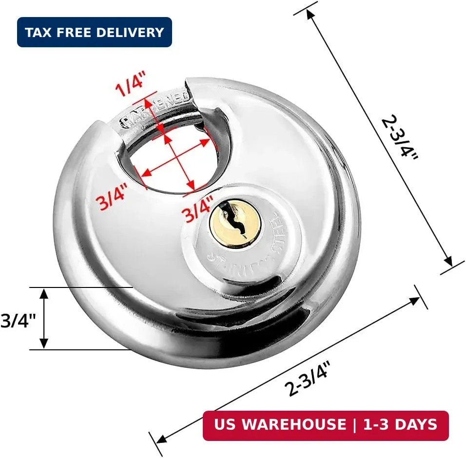 QWORK Disc Locks, 2 Pack Heavy Duty Steel Keyed Different Padlock Disc Storage L