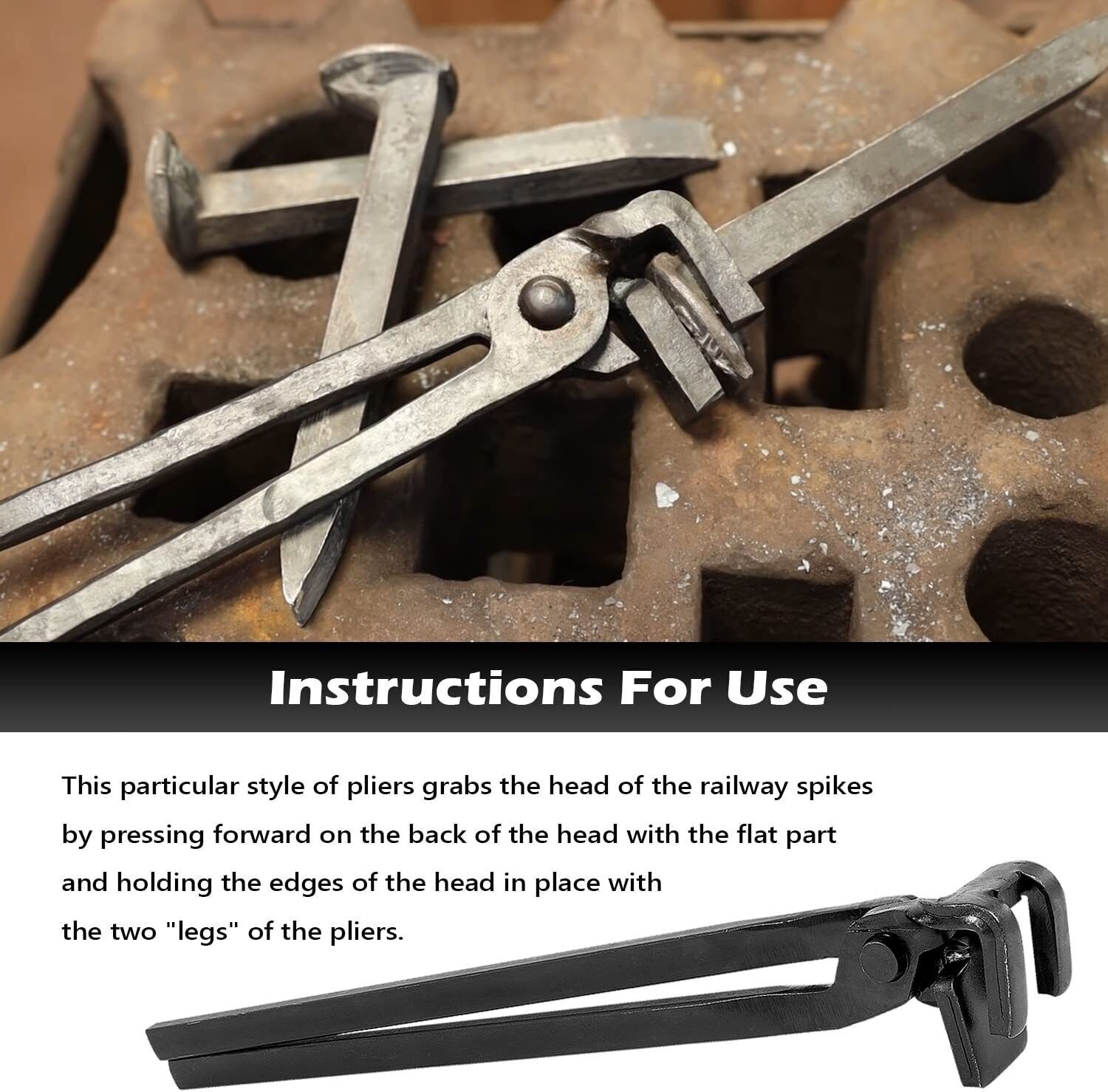 Blacksmith Railroad Spike Tongs RR Spike Head Tongs for Holding Railroad 15″