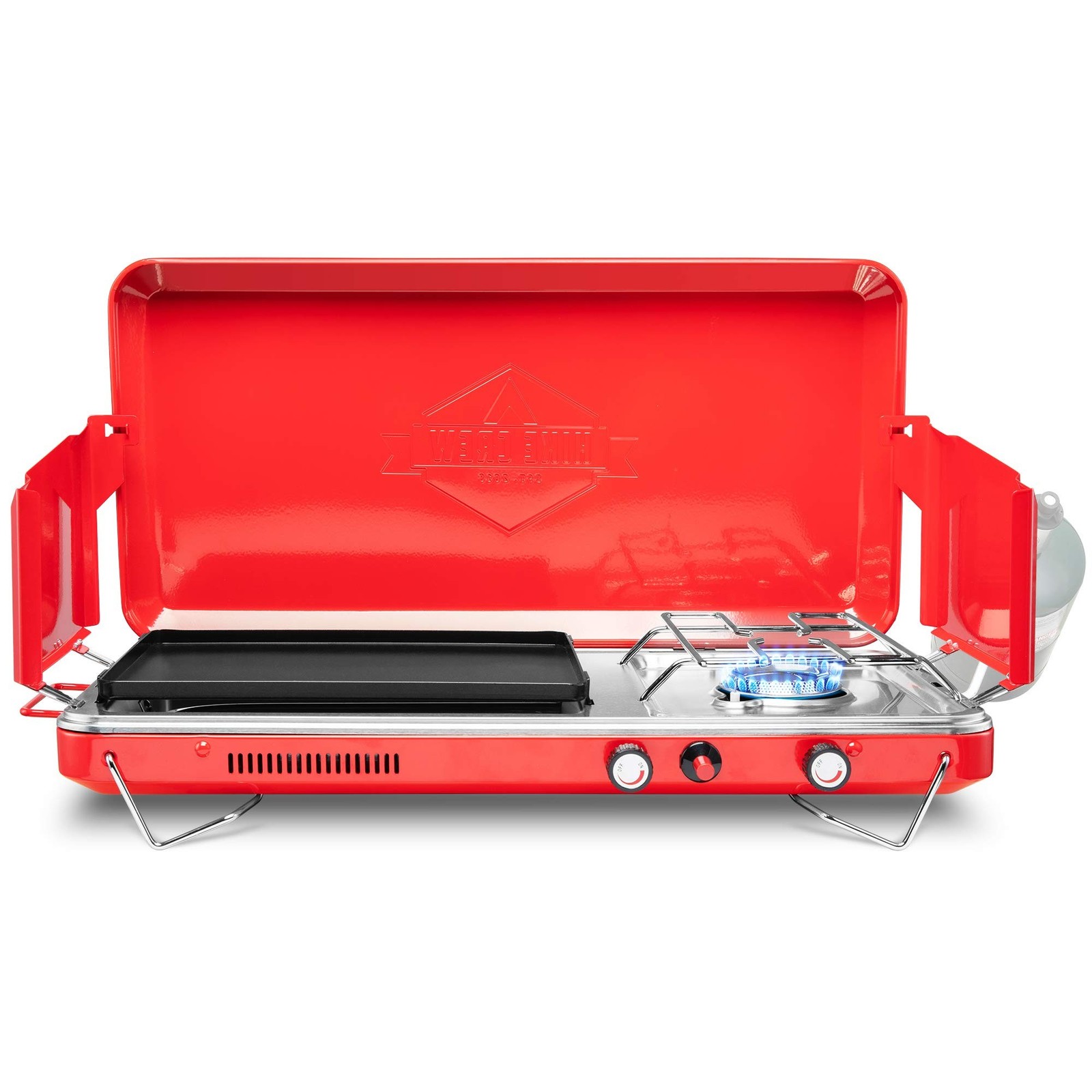 Hike Crew 2-in-1 Gas Camping Stove and Griddle, Portable Propane Burner w/Int…