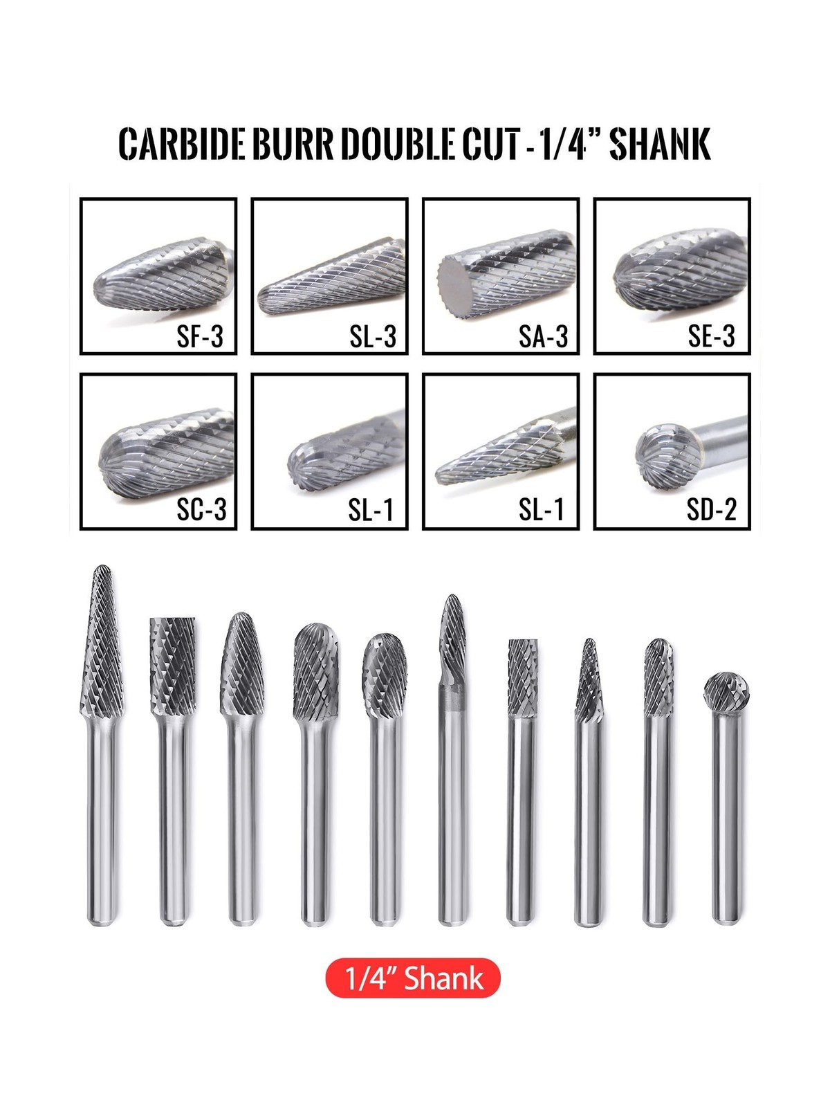 Carbide Burr Set, 10PCS 1/4″ Shank Die Grinder Bits 1/4″Shank 1… FAST USA SHIP
