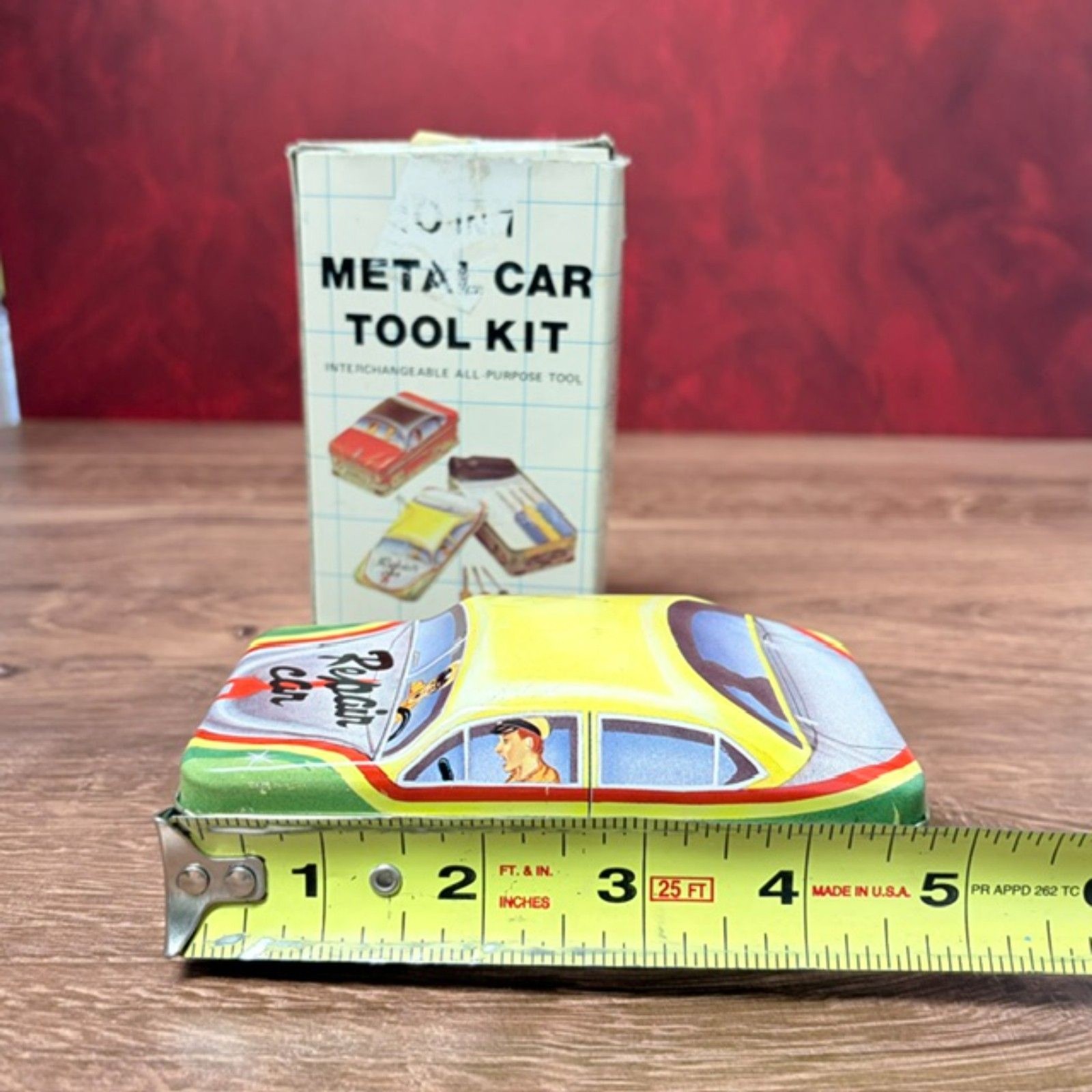 Vintage 10 in 1 Metal Car Tool Kit Hong Kong Tin Box Missing 1 Driver AS IS