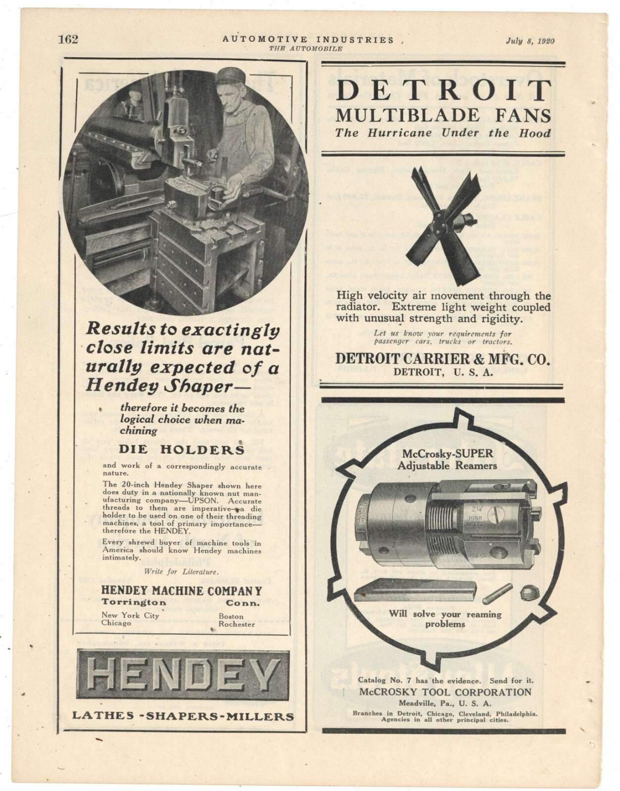 1920 Hendey Machine Co Ad: The Hendey Die Shaper – for UPSON Company. Torrington