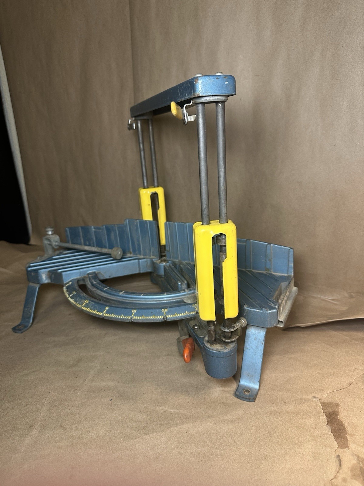 Vintage Cast Iron Miter Box Miter Box Blue Yellow Adjustable Angle Heavy Duty