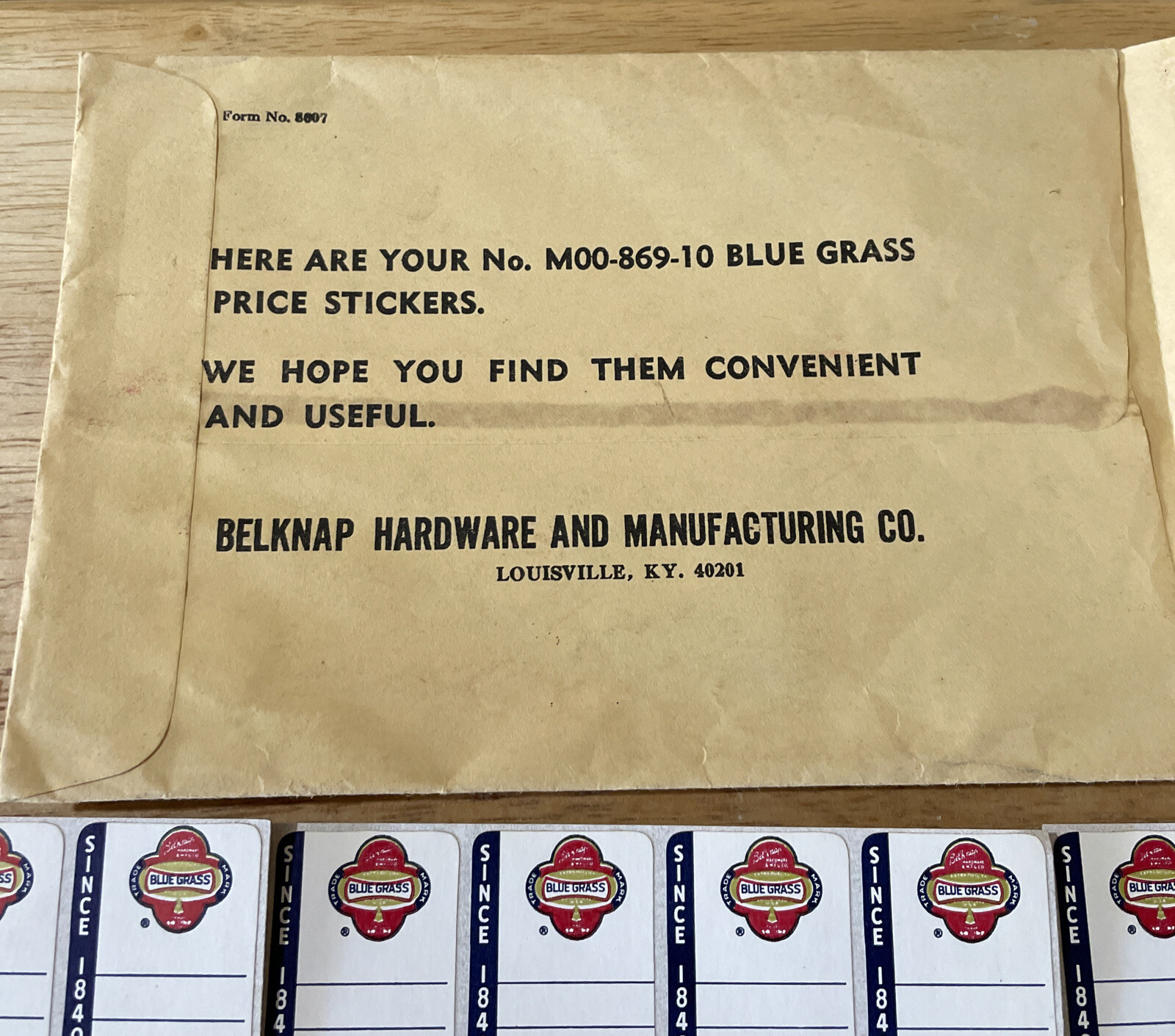 7x NOS Belknap Bluegrass Hardware Store Price Stickers With Envelope Collectible