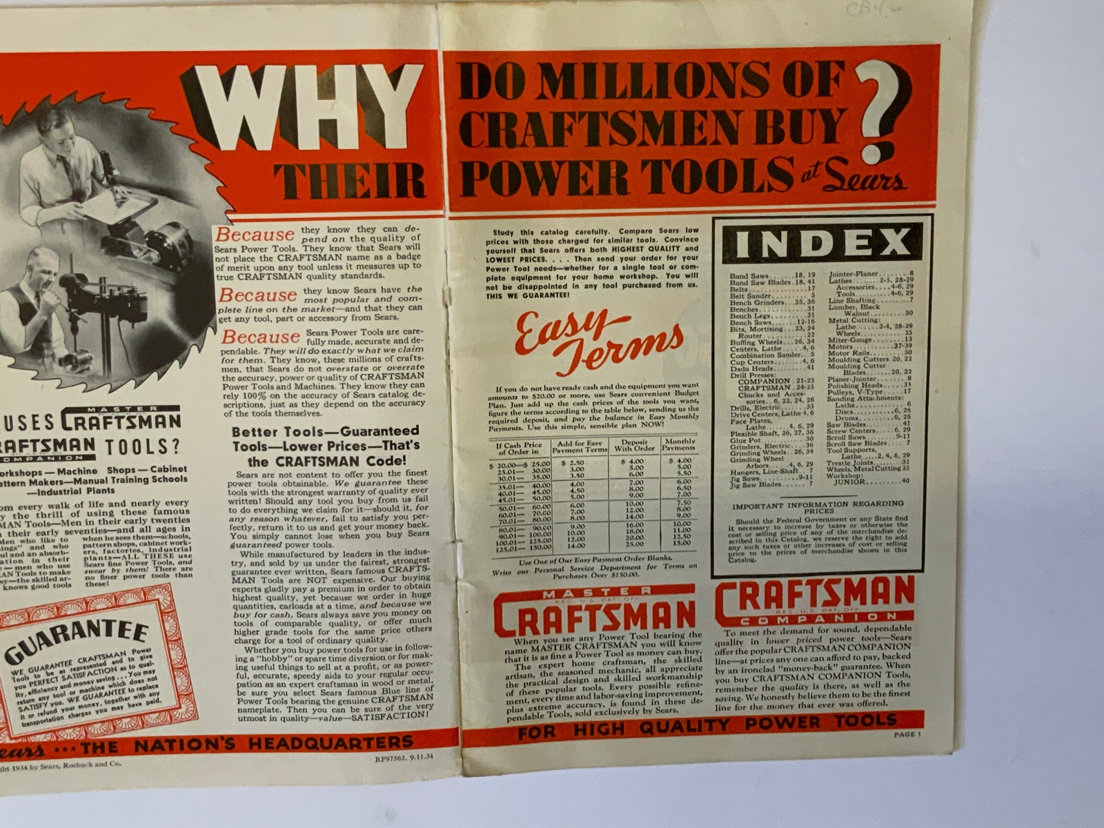 VTG Craftsman Power Tools 1935 Original Catalog Sears, Roebuck & Co.