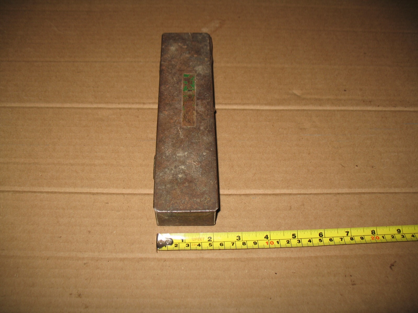 VTG METAL TOOLBOX TOOL BOX FOR SOCKET SET? 9″ x 2″ x 1 1/4″ GREEN GAS/OIL DECOR