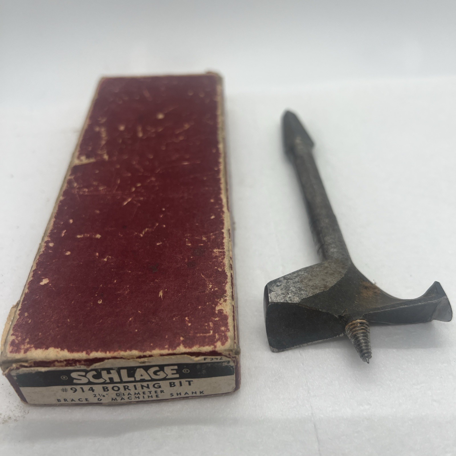 Vintage Schlage Boring Bit #914 2 1/8″ Diameter Brace & Machine Shank With Box
