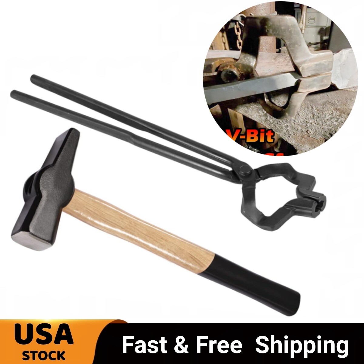16″ Z V-Bit Tongs Knifemaking & Blacksmith& Blacksmiths’ Hammer(0000811-1500)