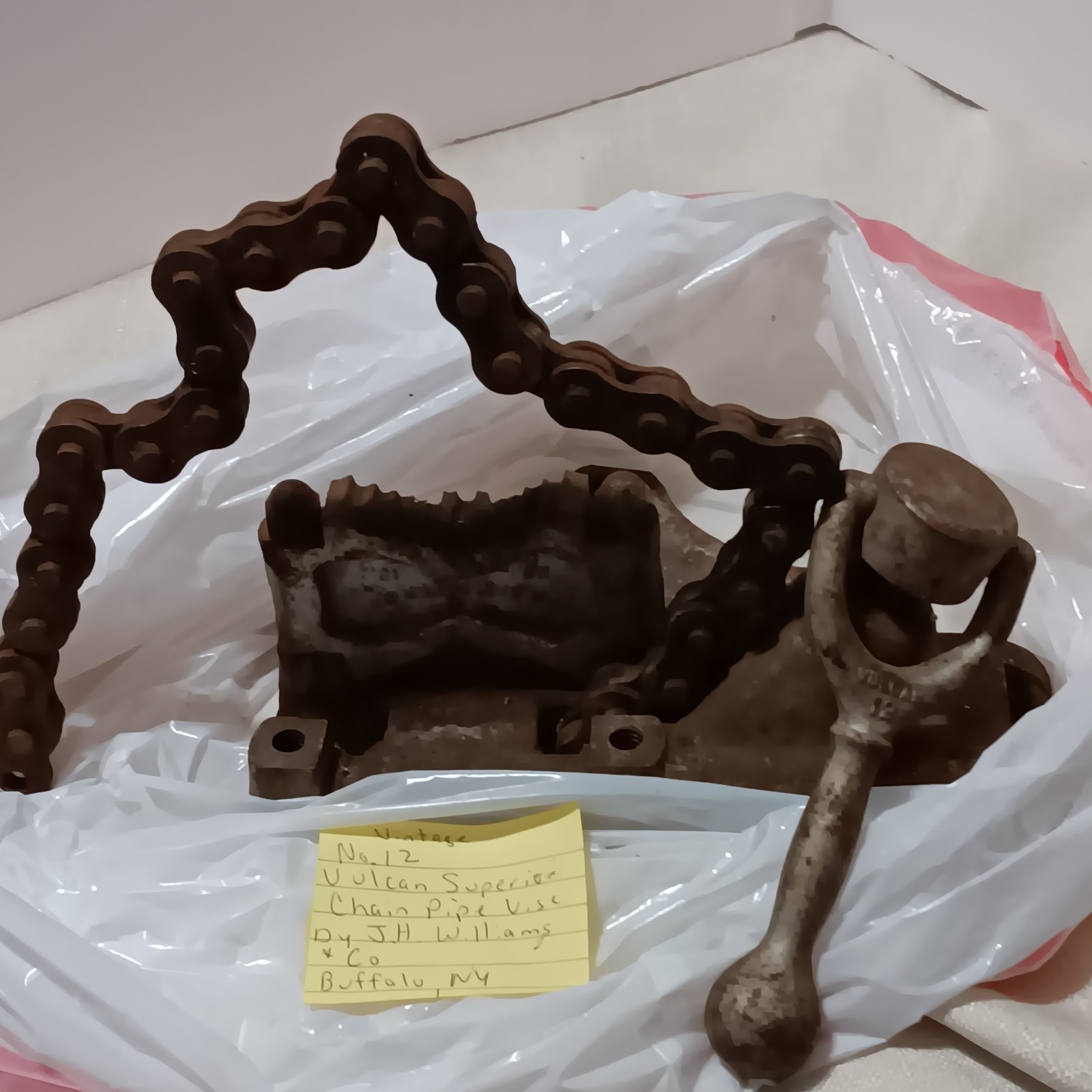 Vintage Vulcan Superior Chain Pipe Vise, No. 12, By J.H. Williams & Co.