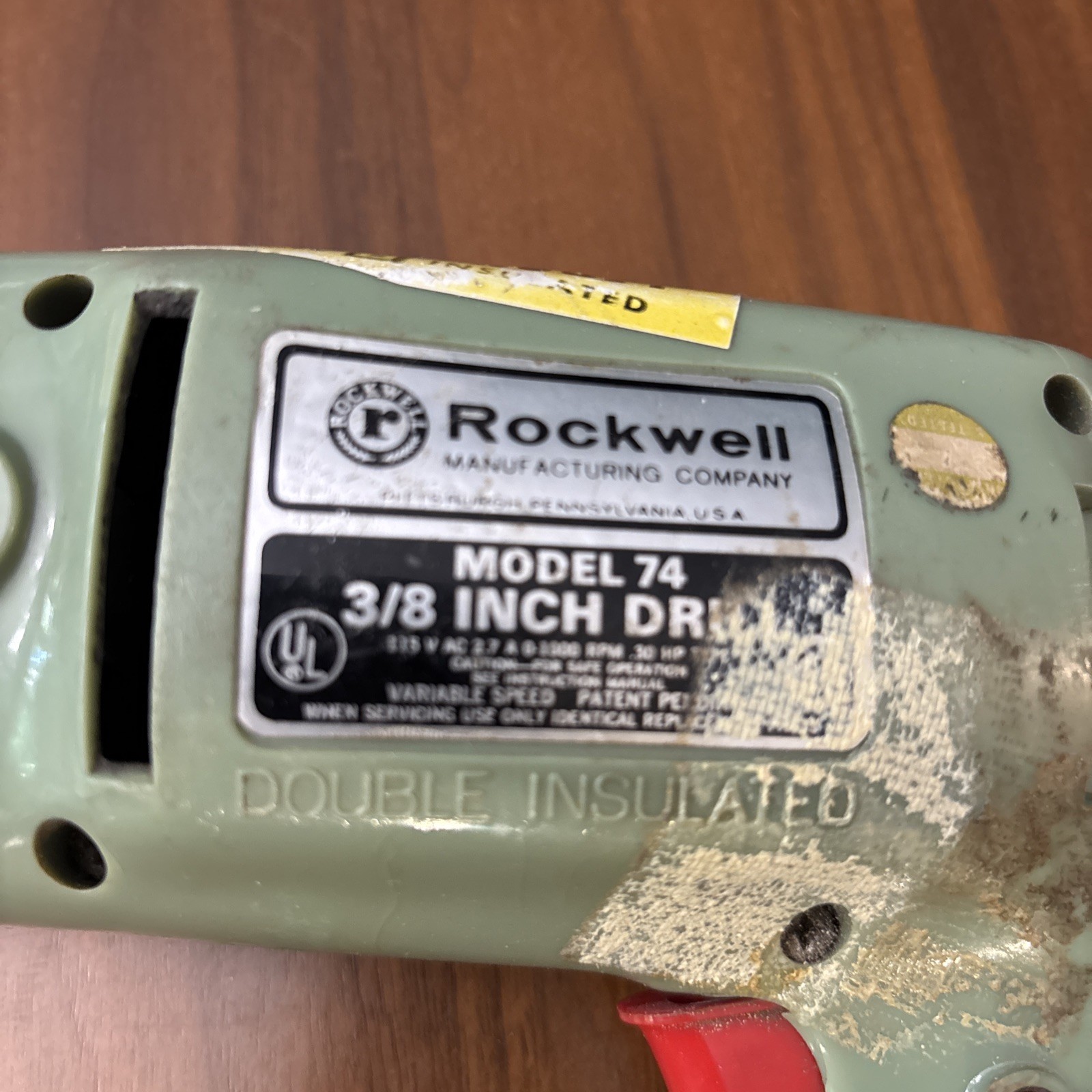 Vintage Rockwell Model 74 3/8” Drill 115V AC 2.7 AMPS .30 HP Var. Speed Works!