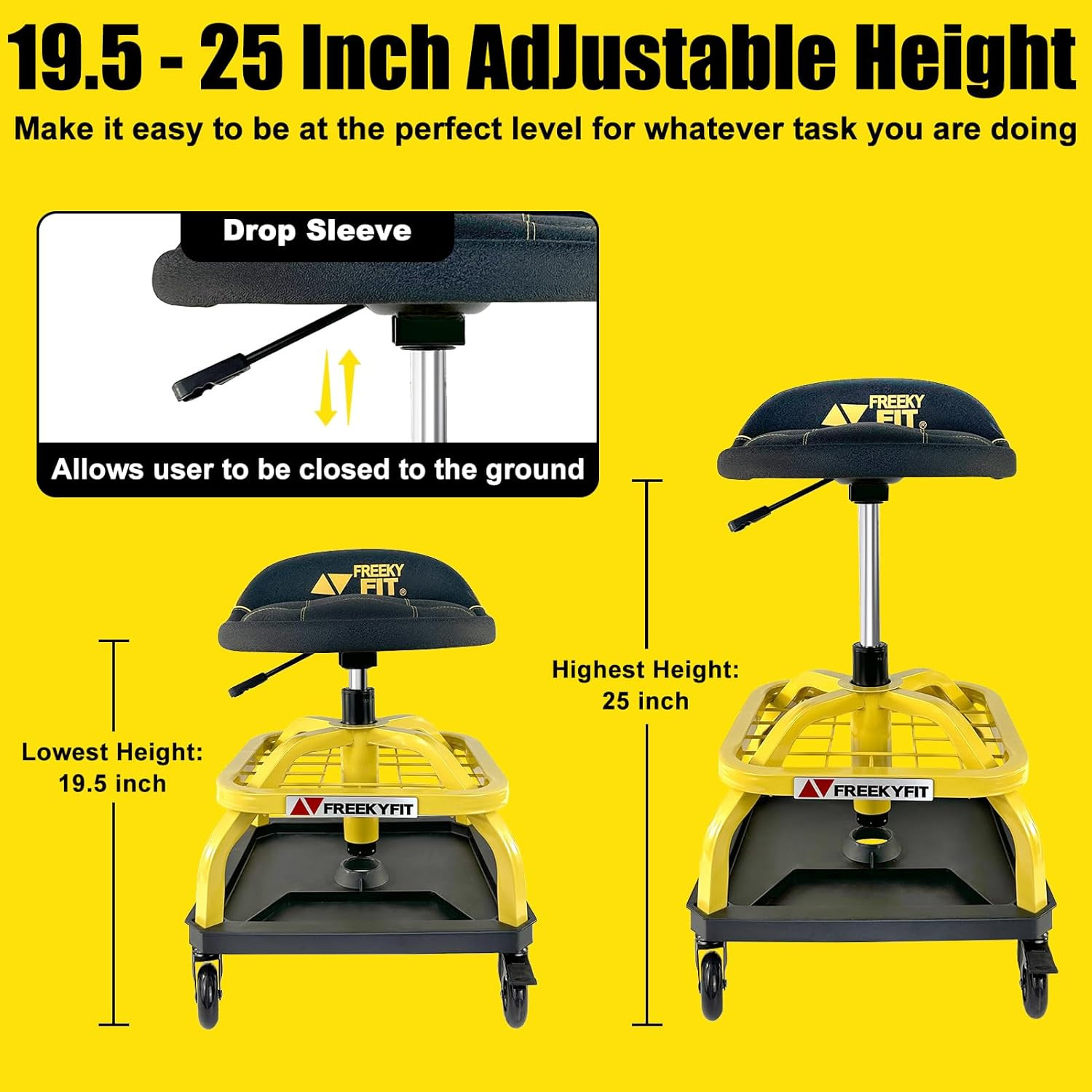 Rolling Shop Stool with Wheels, Garage Work Mechanic Stool with Backrest, Roller