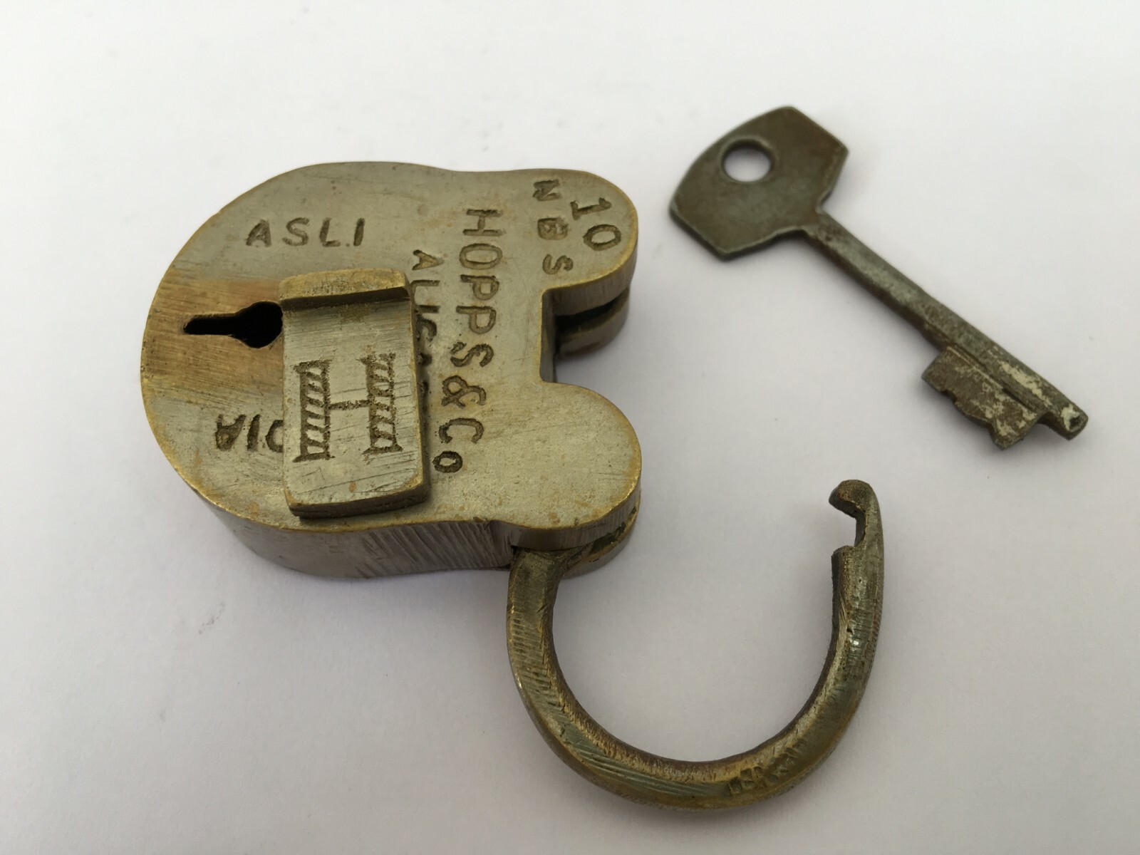 Lock Old Vintage Solid Brass lock With Key Small Miniature Hopps & Co Aligarh