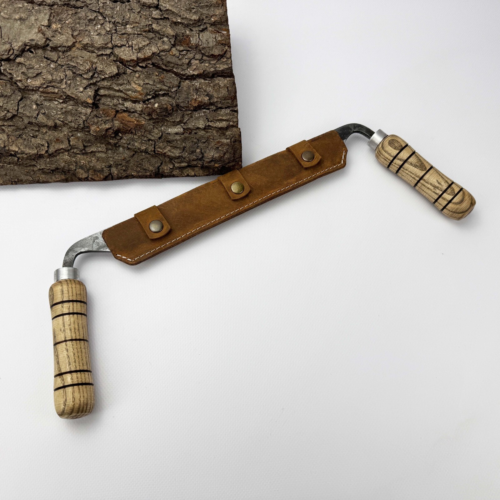 Draw Knife – Hand-Forged 52100 Carbon Steel, Ash Handles, Ready for Carving.