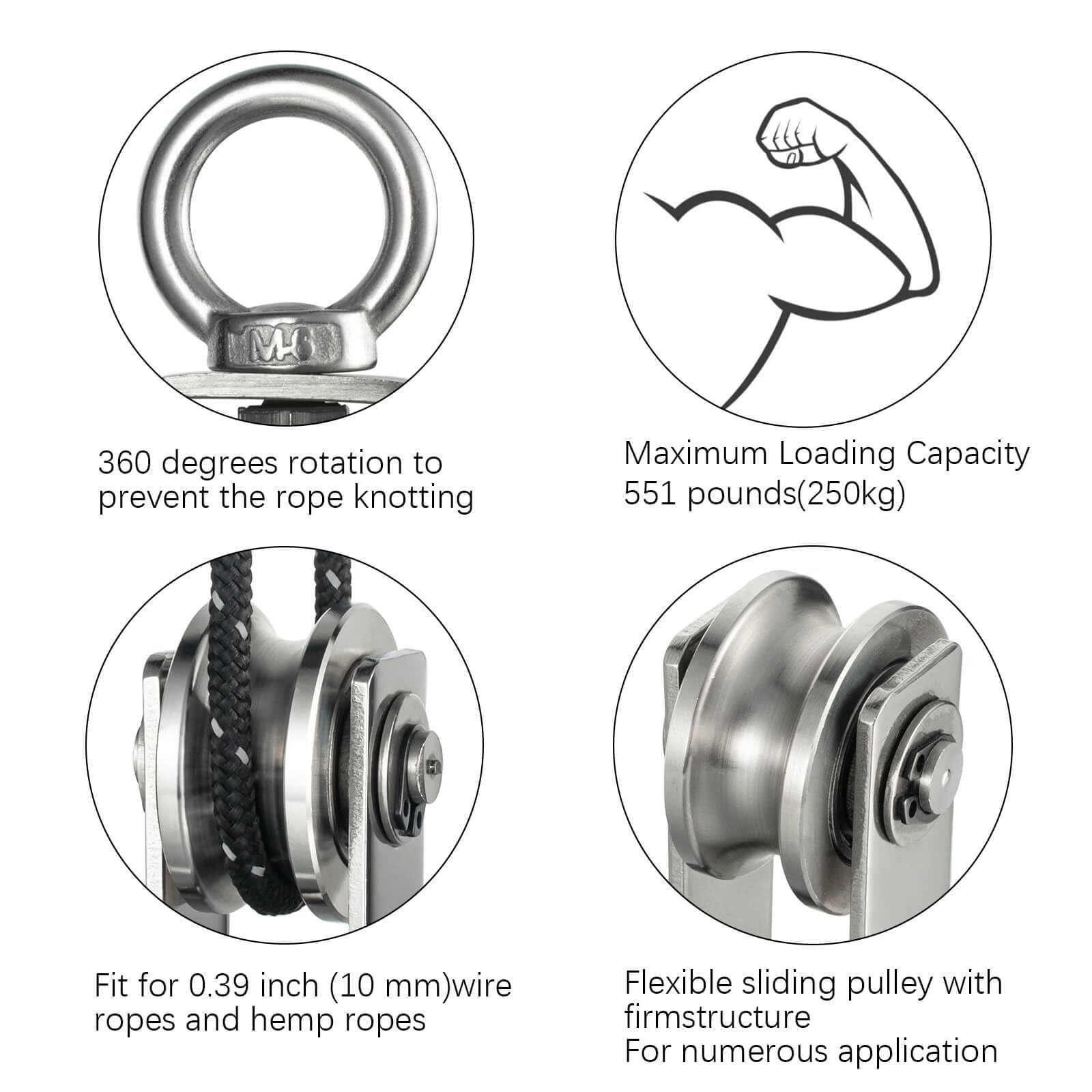 Pulley Wheel with Carabiner, Bearing Inside, Stainless Steel, Rope Cable Pull…