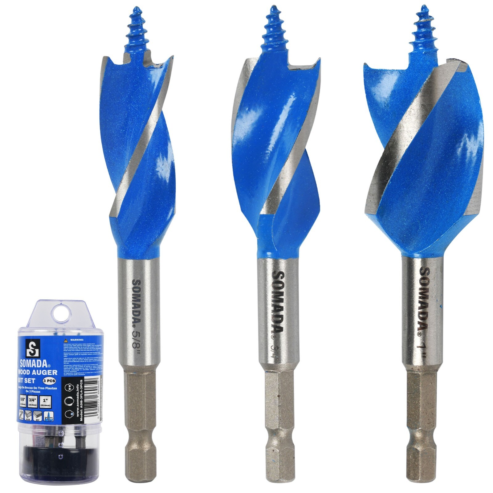 SOMADA Auger Drill Bit Set, 3-Piece, 5/8″, 3/4″ and 1″ Inch Size, 4-Inch Long