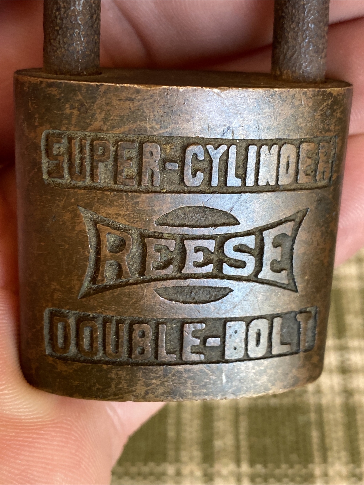 Antique Vtg Reese SUPER CYLINDER DOUBLE BOLT Brass or Bronze & Steel Pad Lock
