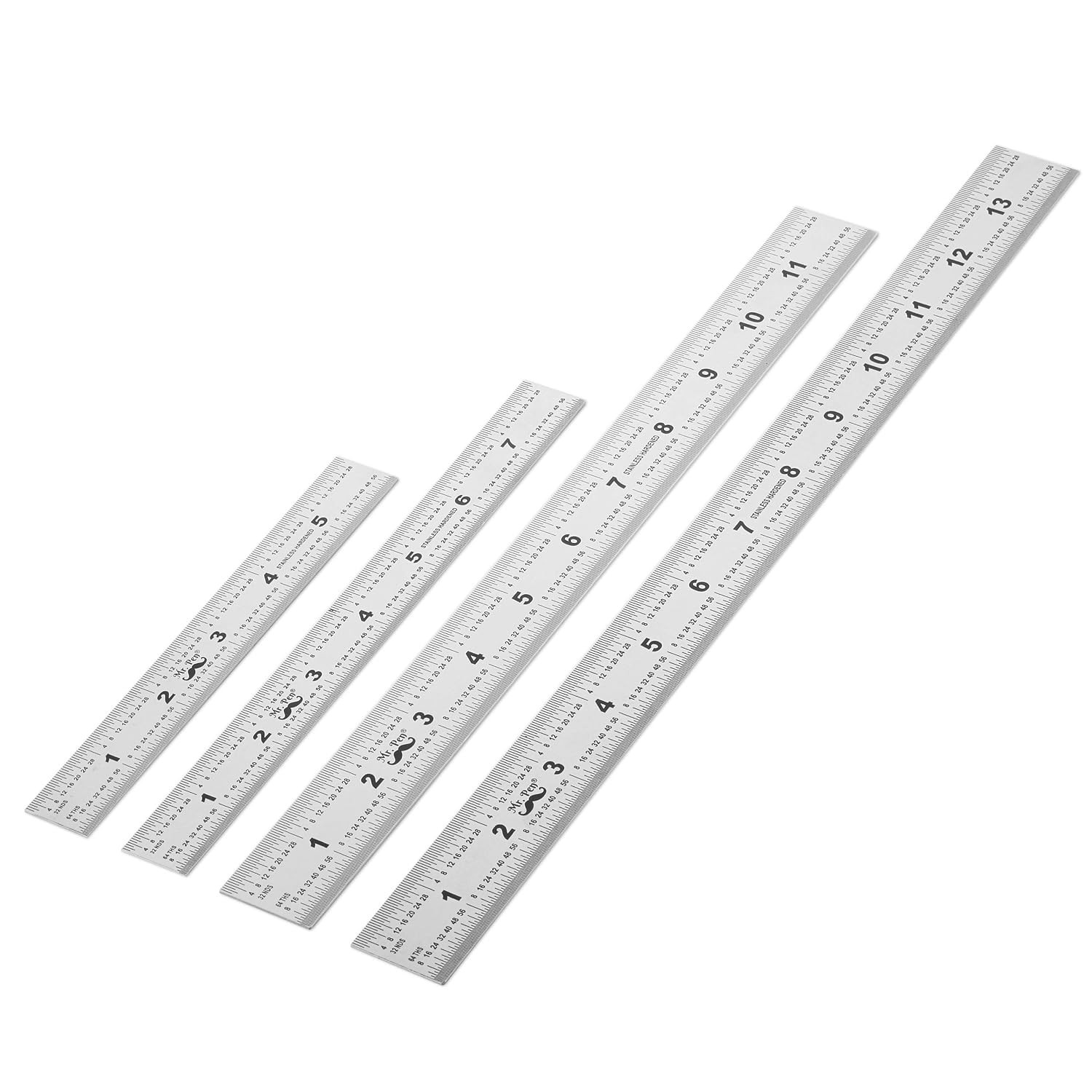 Professional 4 Pack Rulers – 6, 8, 12, 14 Inch, Graduated in Metric & Imperial