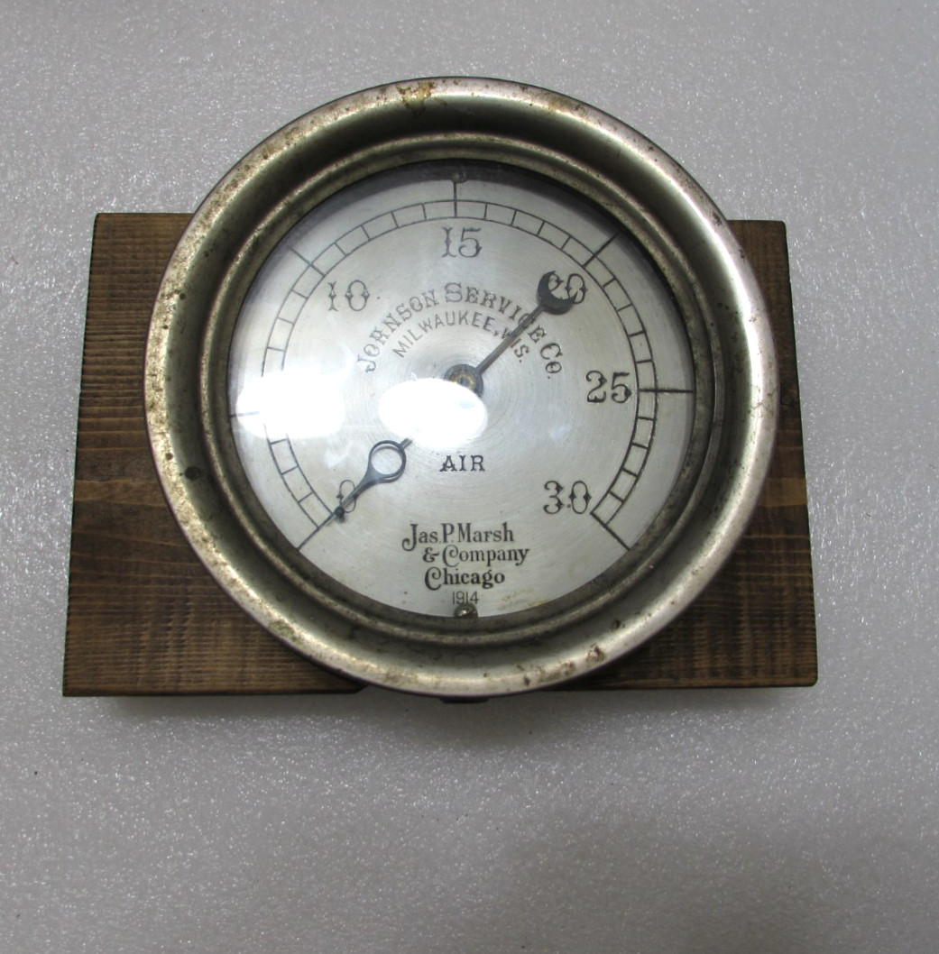 Vintage Jas P. Marsh & Co. Air Pressure Gauge Johnson Service Co. circa 1914