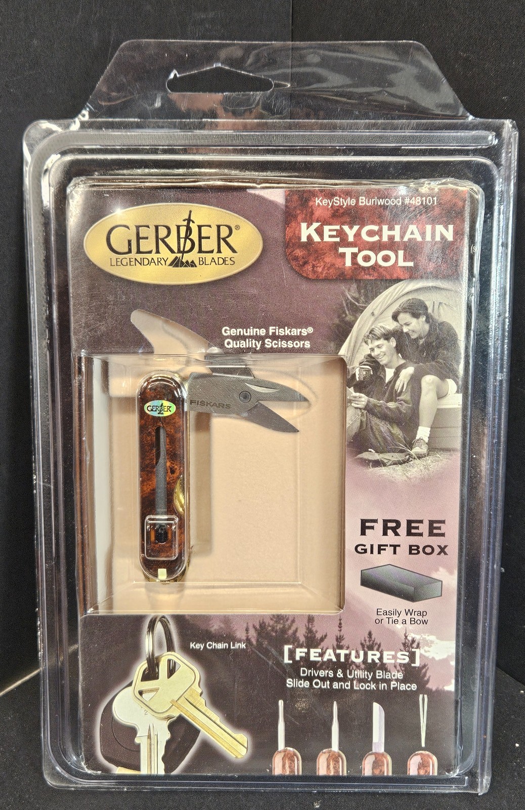 Gerber KeyStyle Burlwood #48101 Keychain Multi-Tool NIP Fiskars Scissors