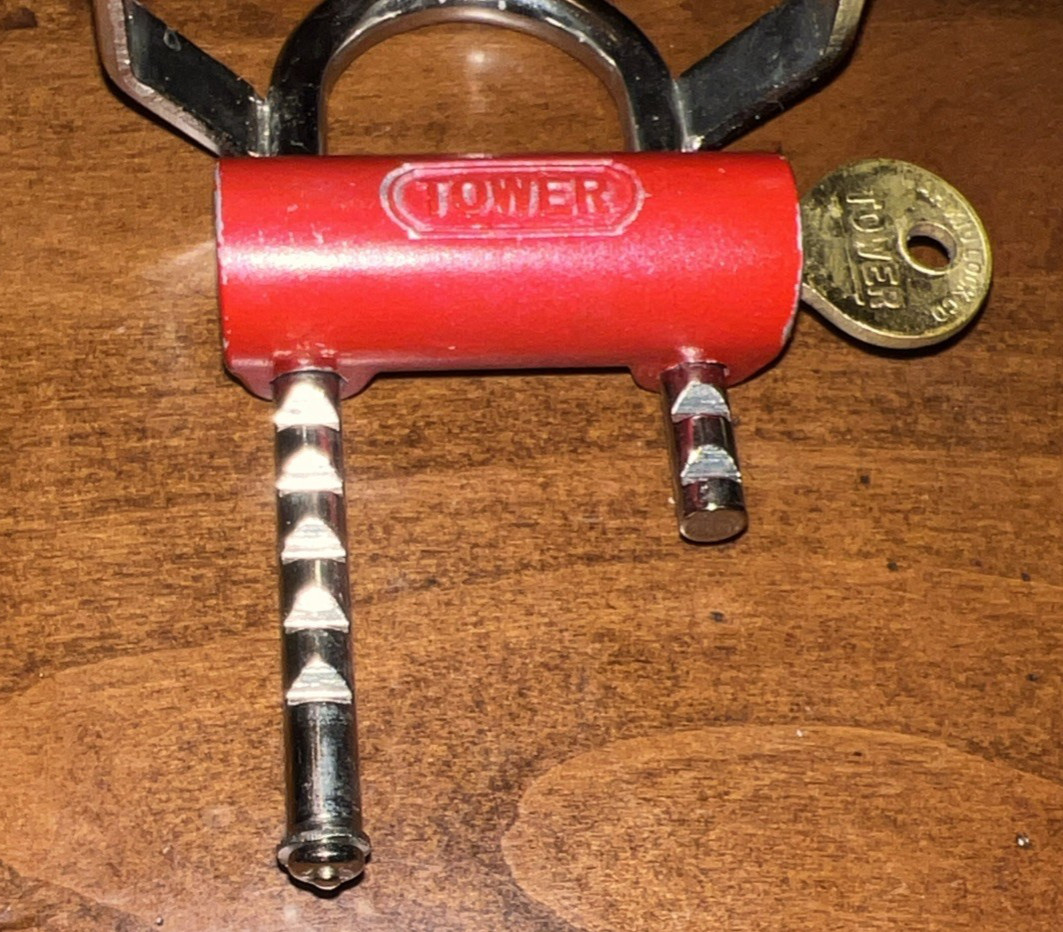 RARE! Vintage TOWER LOCK & KEY – Door Knob Cover Lock? – Red & Steel – Works