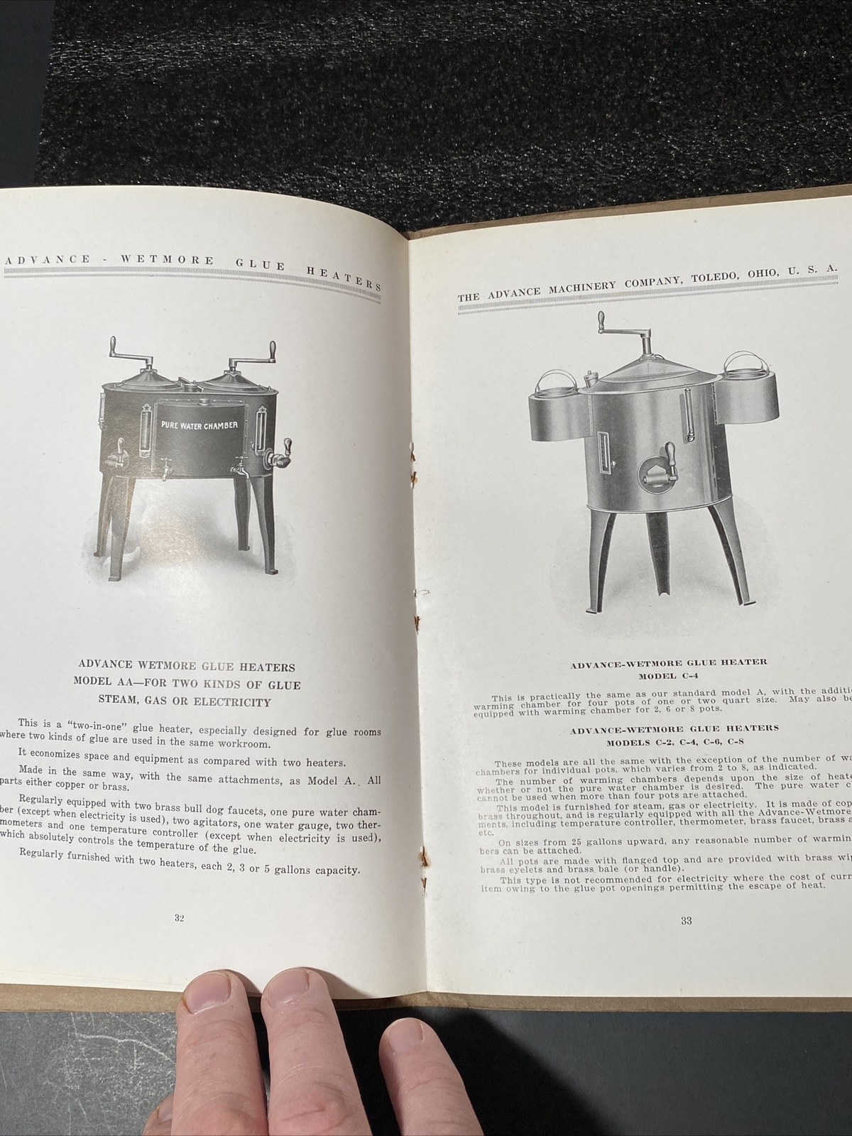 Rare 1916 Catalog Advance Machinery Toledo Wetmore Glue Heater Steam