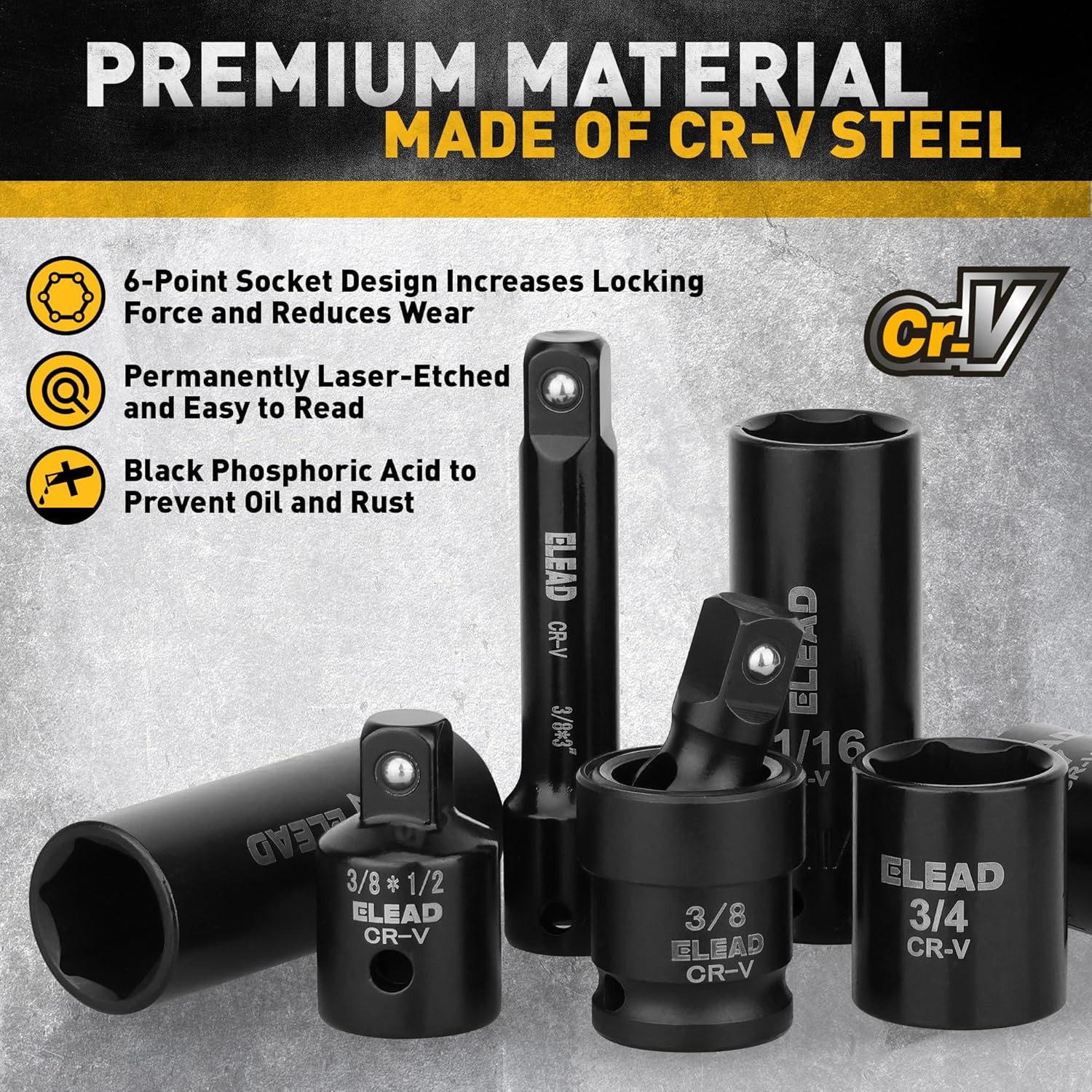 3/8” Drive Impact Socket Set – 50-Piece Shallow & Deep Socket Set Metric and St