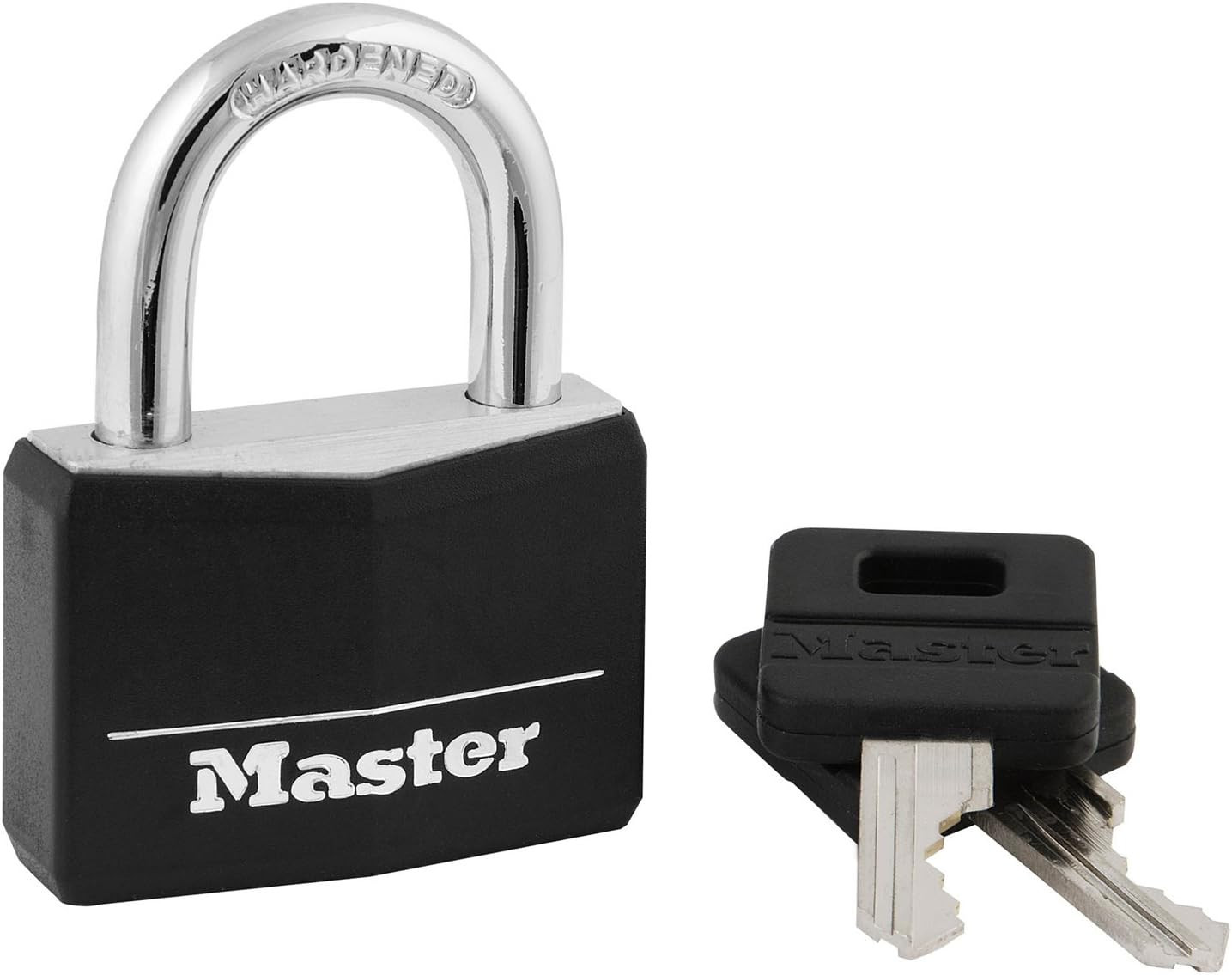 Master Lock Black Covered Aluminum Padlock, Gym Locker Lock with Key for Indoor