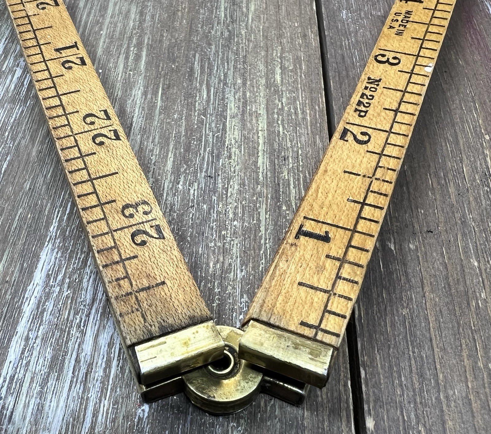 Made In USA Antique 24” Wood & Brass Pocket Folding Ruler No. 22P
