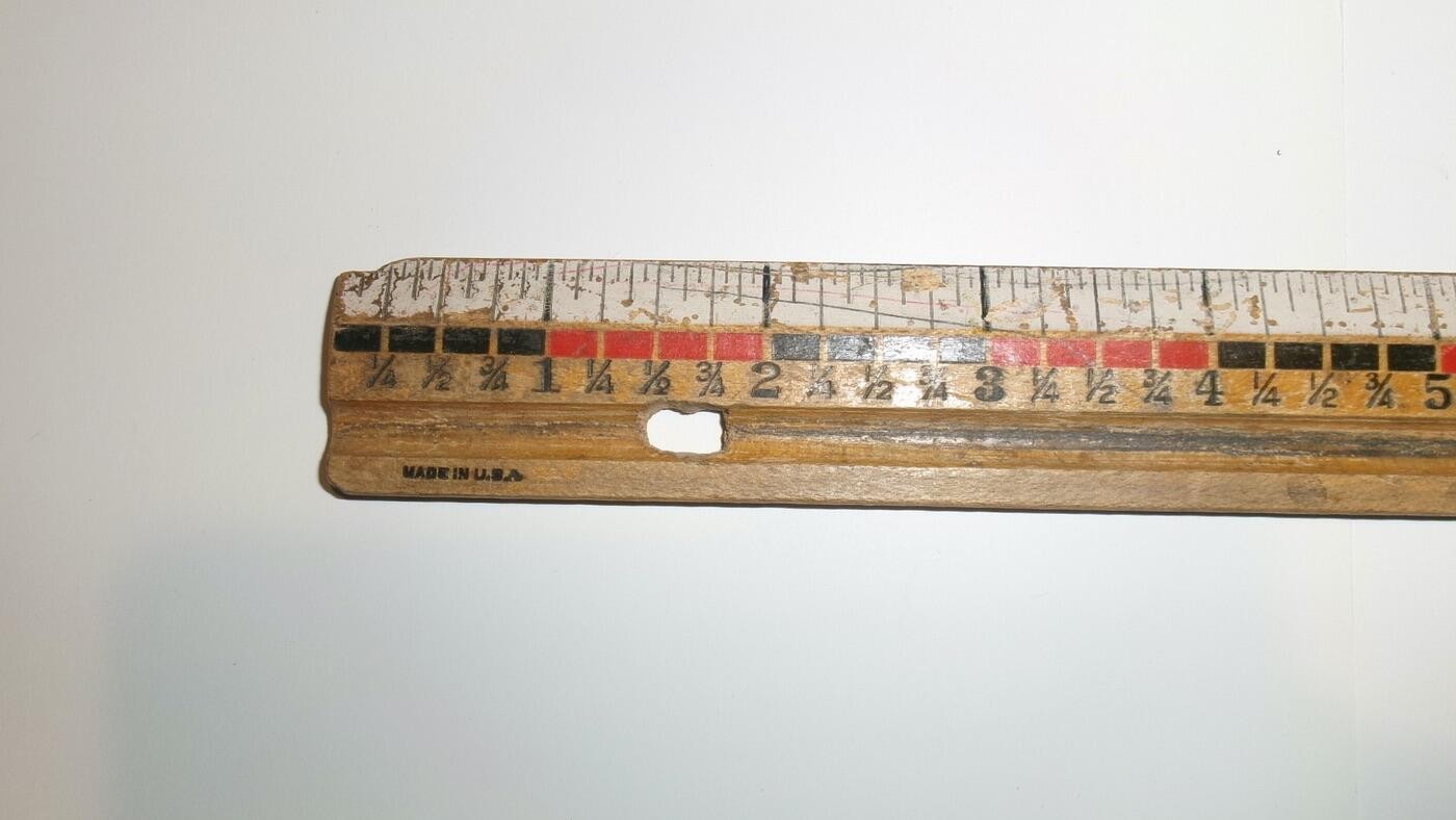 Vintage Made In USA 12″ Wooden Ruler w/ Protractor