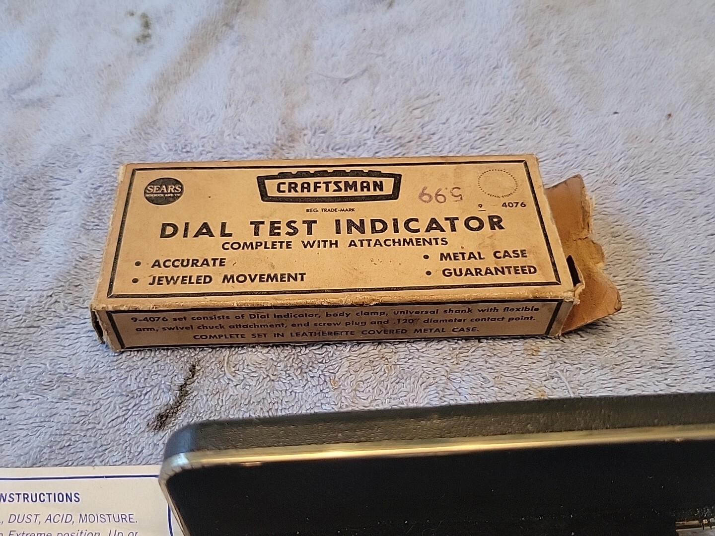 Craftsman No. 9-4076 Jeweled Bearing Dial Test Indicator W/Box & Paperwork USA