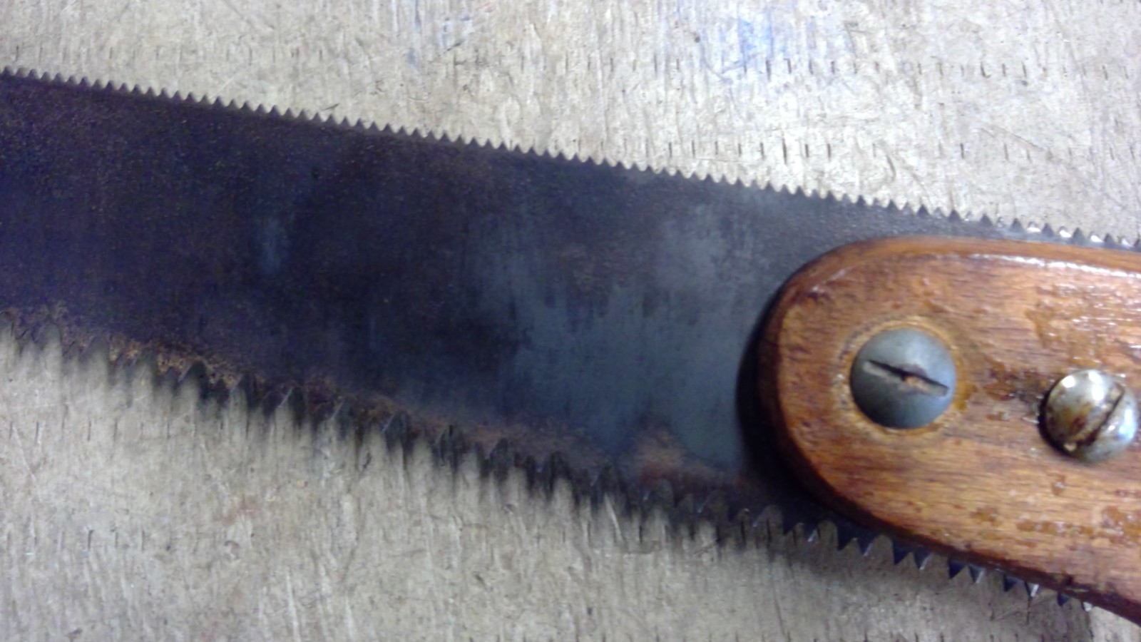 Vtg Primitive Double Sided Blade Hand Saw Pruning Wooden Handle 16” Blade