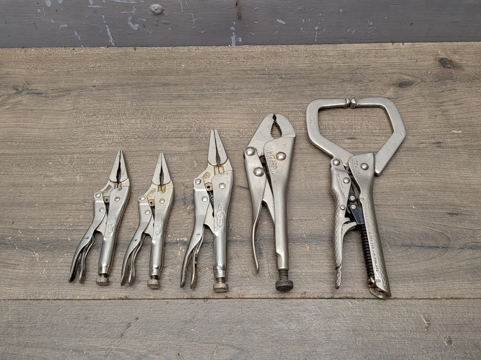 VINTAGE PETERSEN VISE GRIPS 4LN, 6LN, LOCKING PLIERS, WIZARD HR1206 USA, 5PC