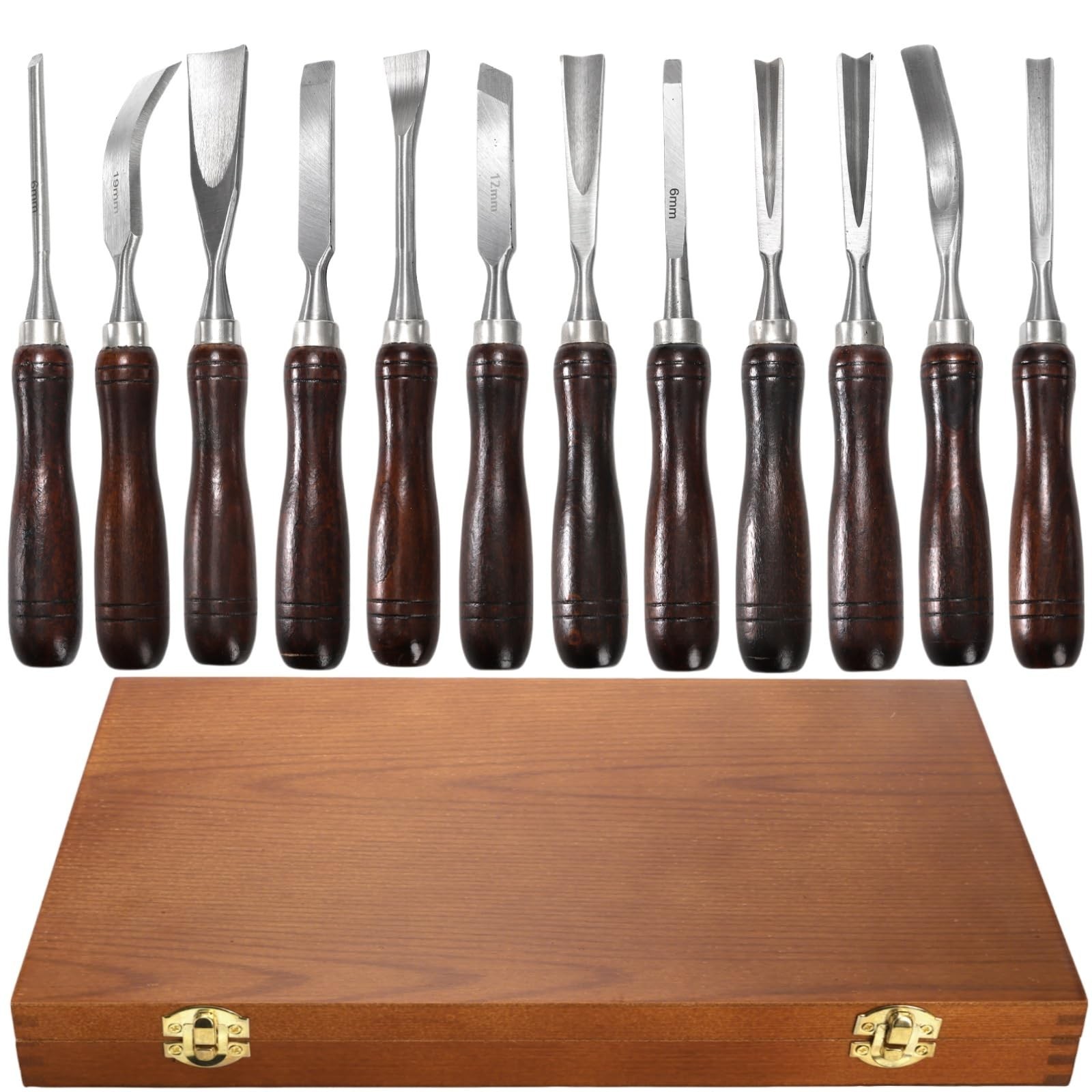 12 Pieces Wood Chisel Set, Woodworking Carving Tools with Wooden Box, CR-V St…