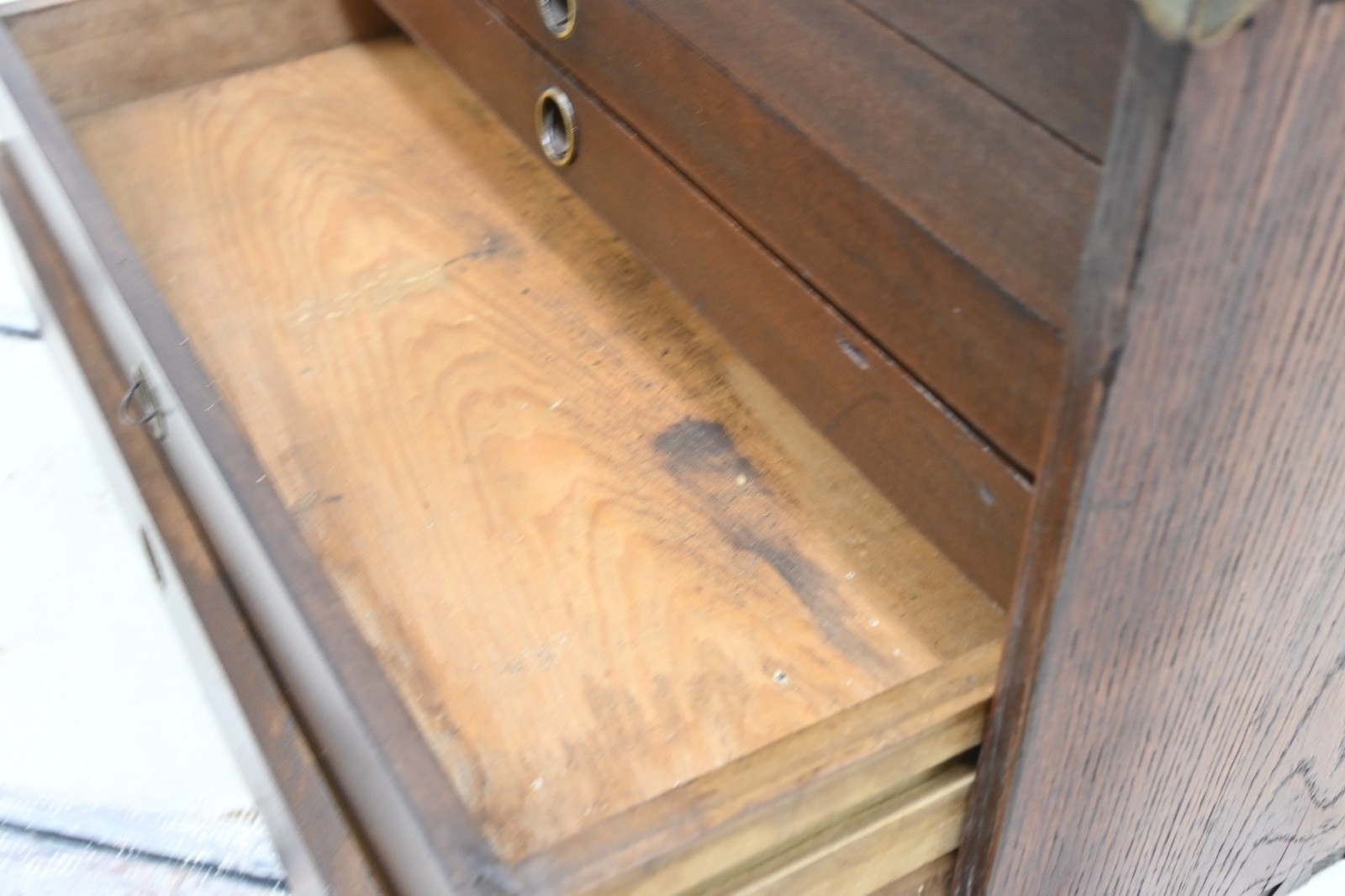 Antique Pilliod? Oak Wood Machinist Box 6 Drawer Tool Box Machinist Chest