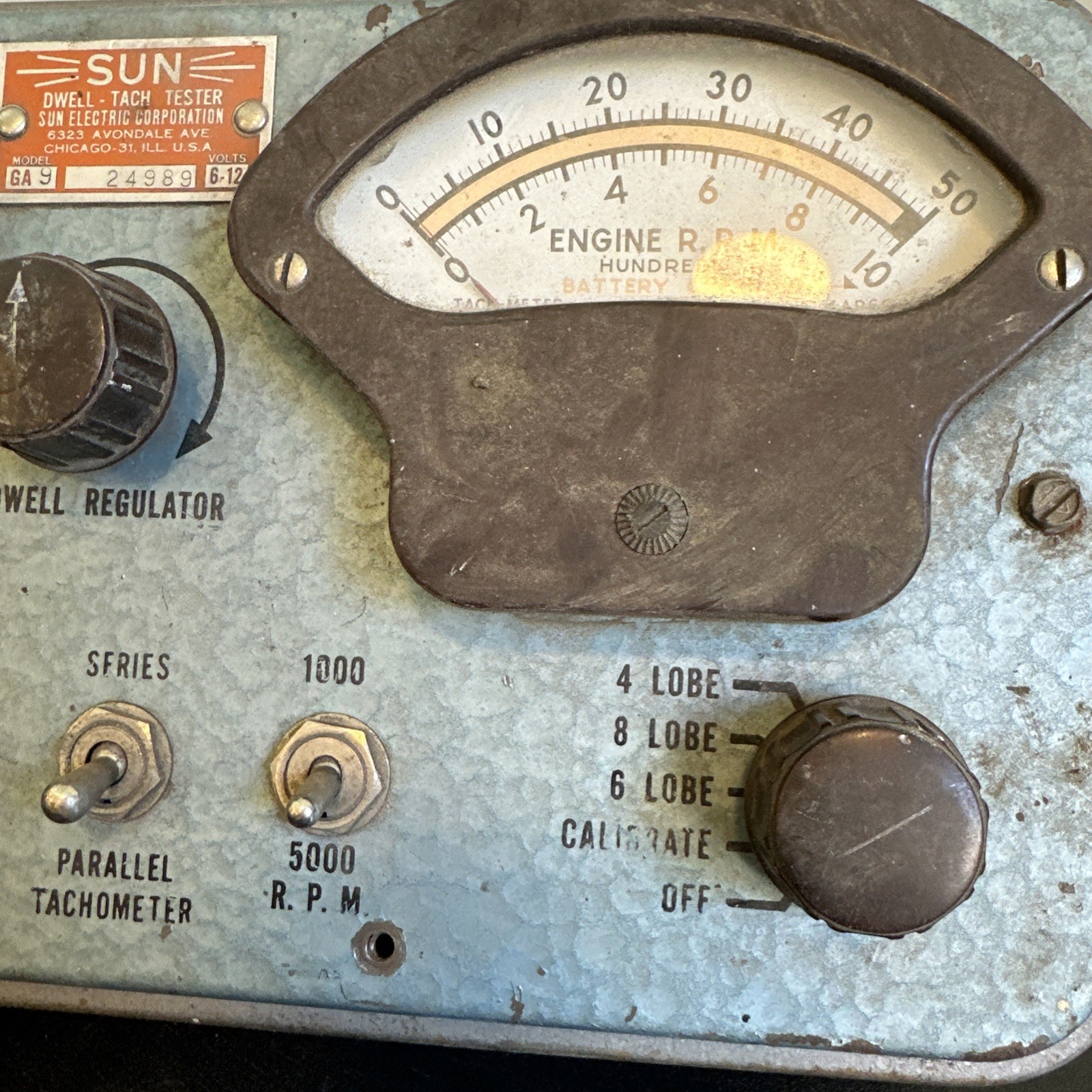 VINTAGE 1950’s SUN DWELL -TACH TESTER 6/12 VOLT Model 4AR600-3
