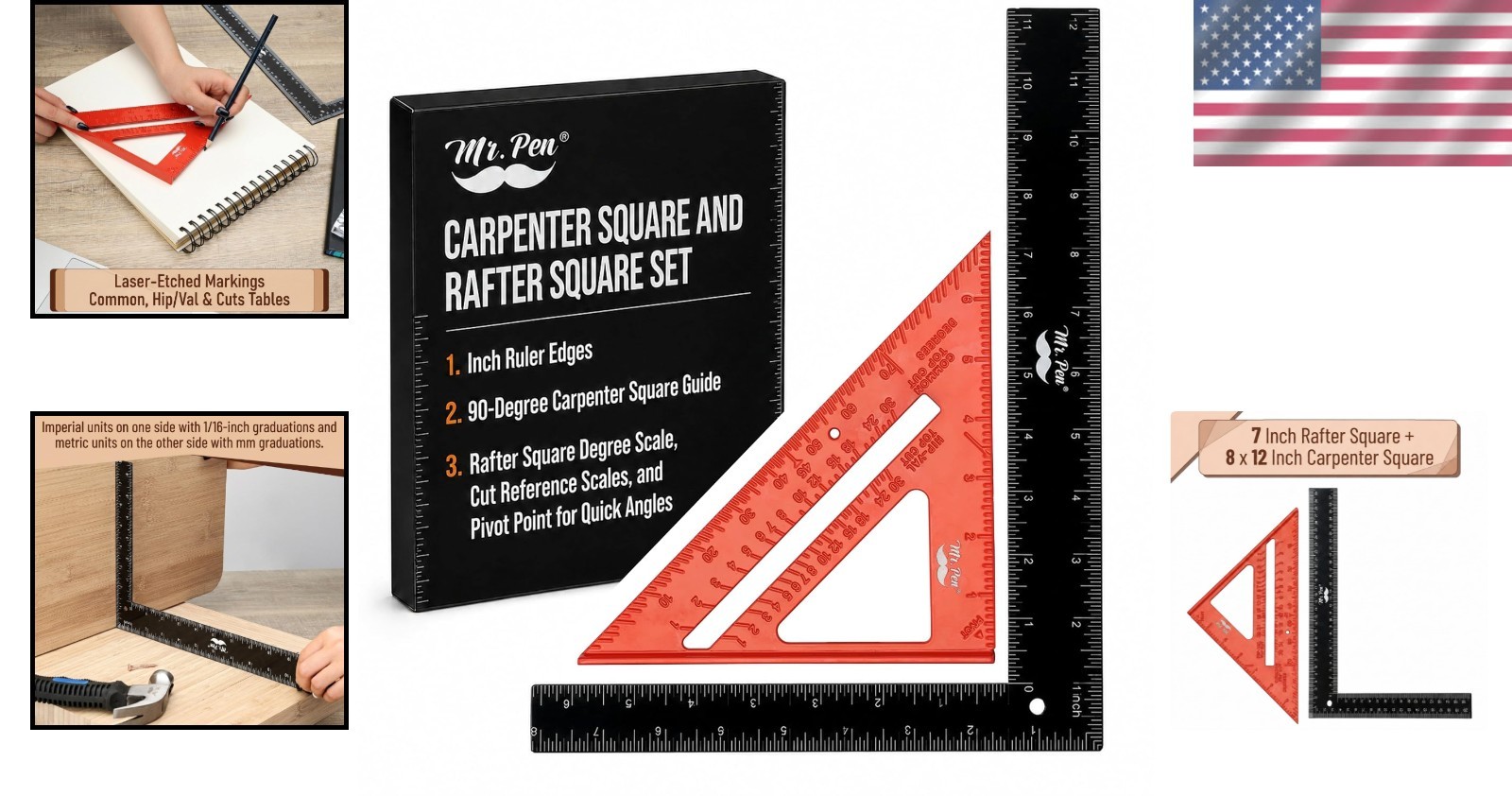 Professional Measuring Tools: 7″ & 12″ Carpenter Square Set for Accurate Layout
