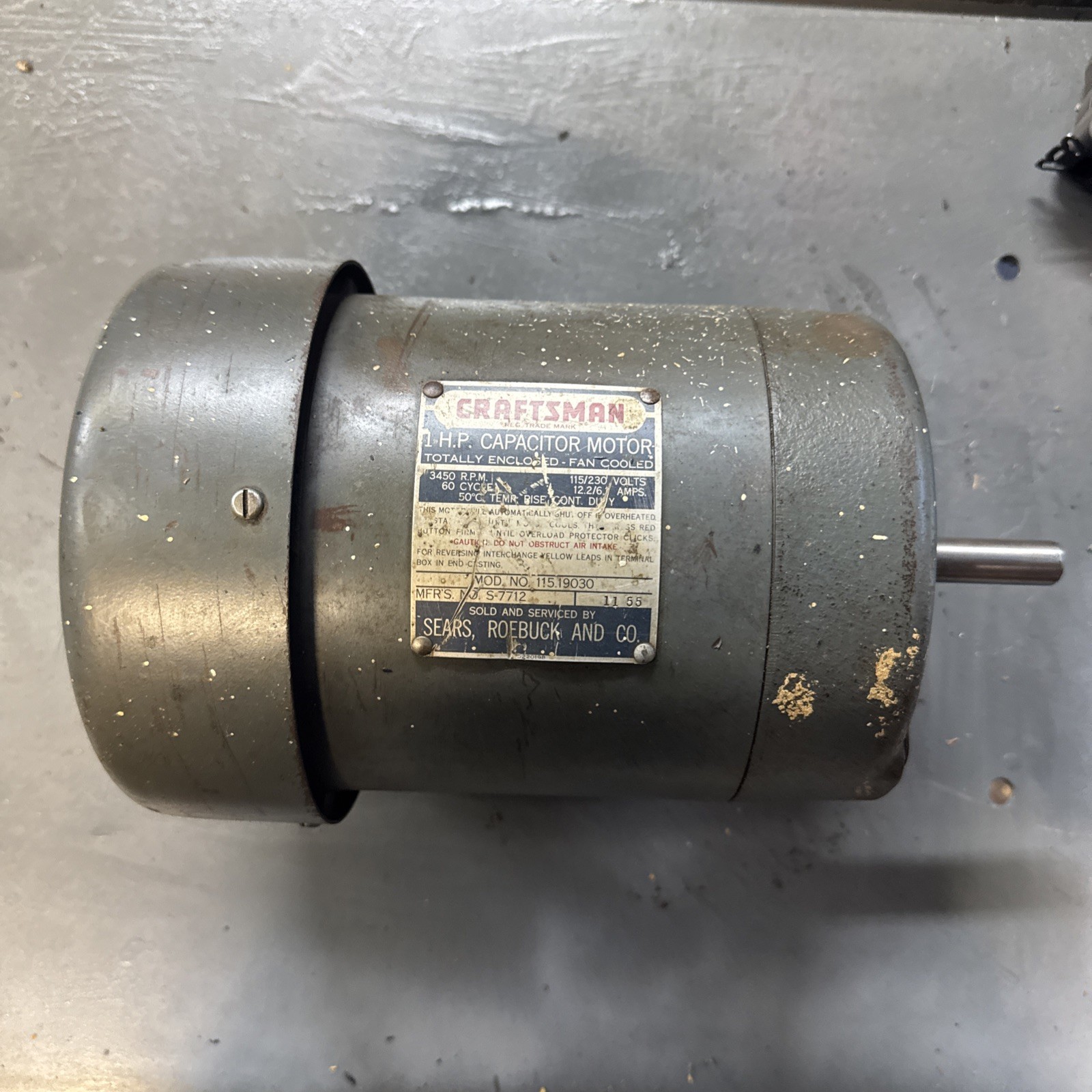 Craftsman 1 HP Capacitor Motor 115.19030 115/230v 3450 RPM Fan Cooled