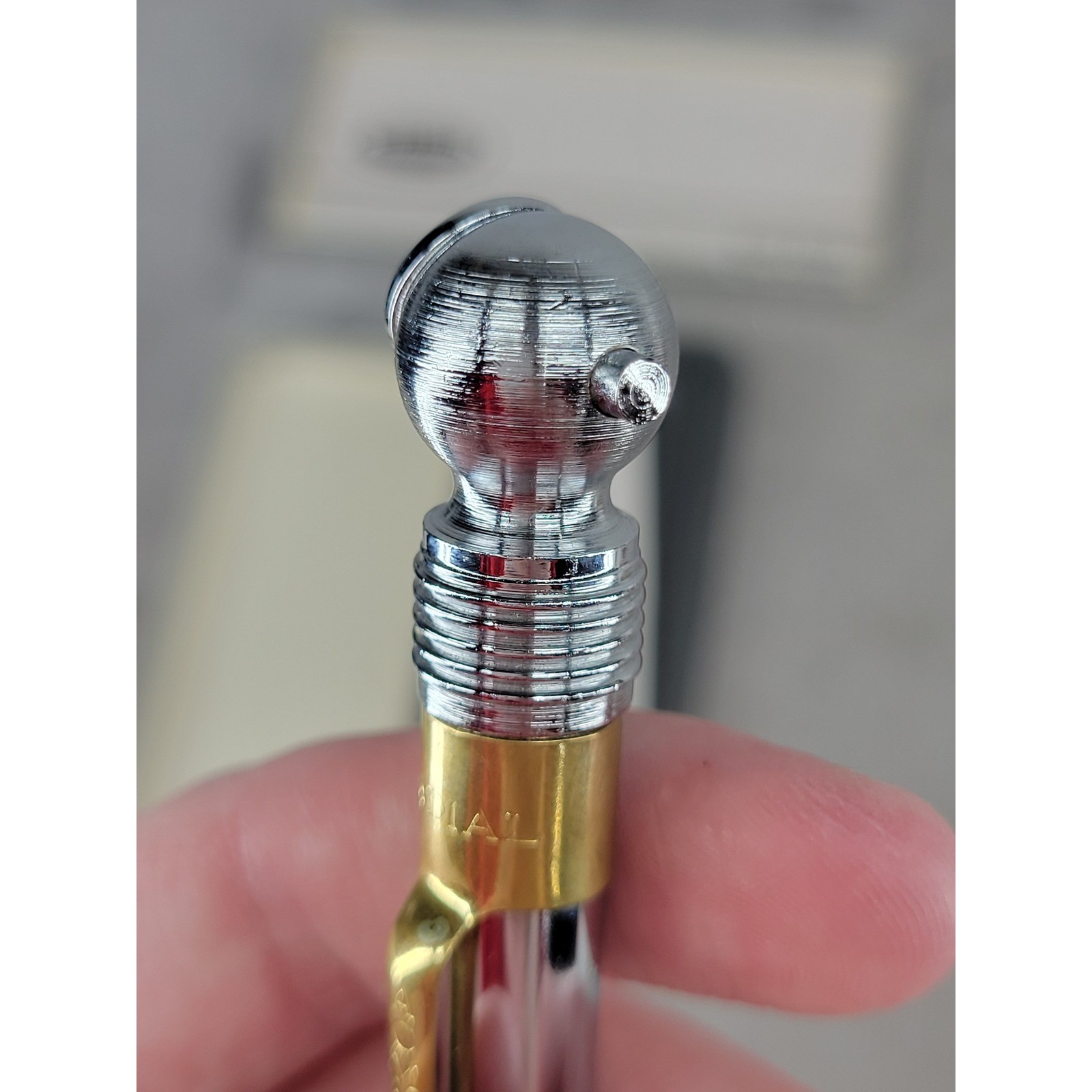 Radial Solid Brass Precision Tire Pressure Gauge Vintage Chrome Pen Style Boxed