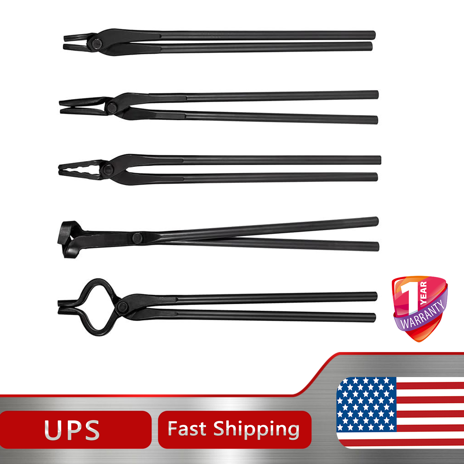 Knife Making Tongs Set Bladesmith Blacksmith Tongs Tool for Anvil Vise Forge 5PC