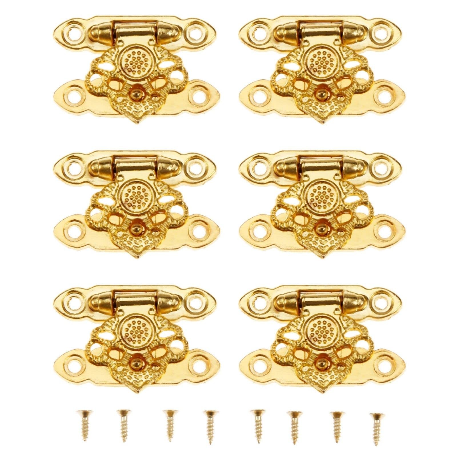 6 Pcs Box Latch Clasps with Screws, Decorative Hasp Latches 35¡Á25mm, Gold