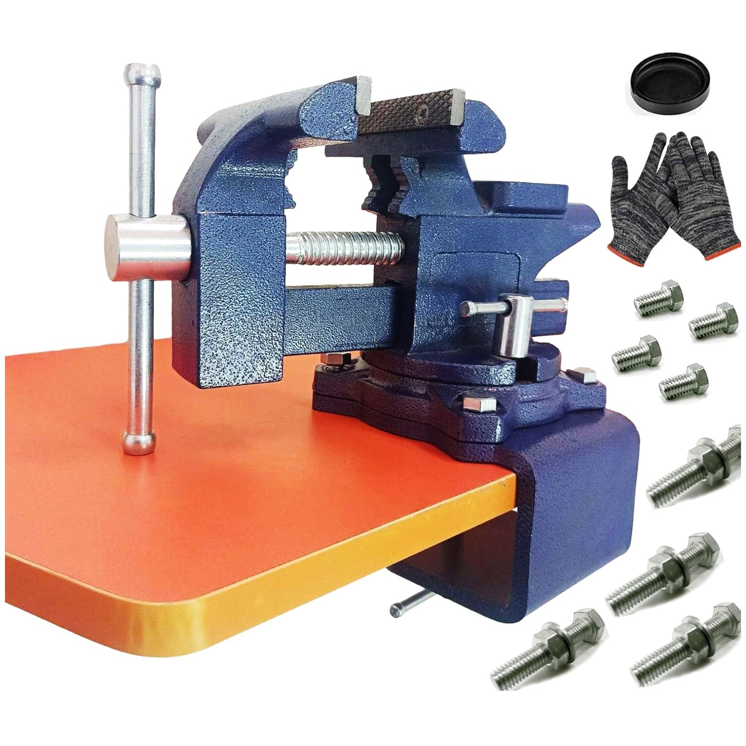 Heavy Duty 2-In-1 Bench Vise, Blue 6.0″ – Universal Clamp-On