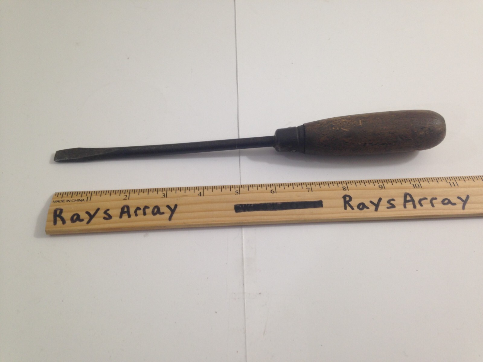 Vintage antique German wood handle screw driver flat blade and flat handle 11″