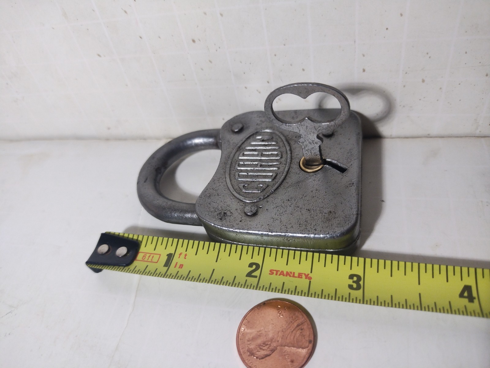 Antique Corbin Cabinet Lock Co Padlock w Key 1920-1950