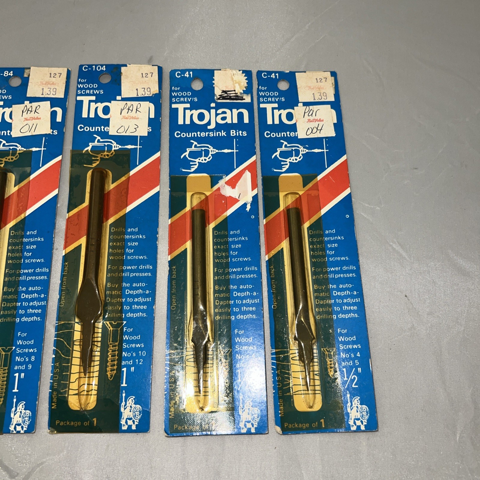 TROJAN wood countersink bit Lot Of 5pcs Parker Mfg C-41 X2, C-84 X2 C-104 NOS
