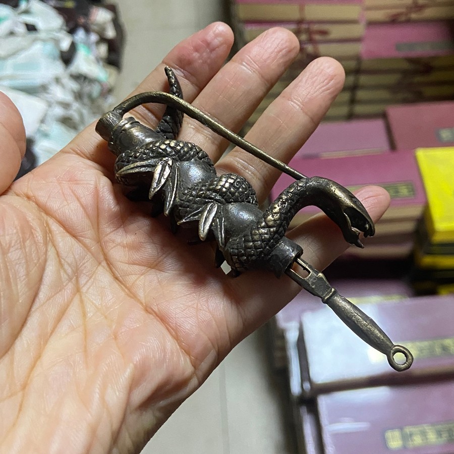 Collectibles Rare Chinese old style Brass Carved snake lock and key