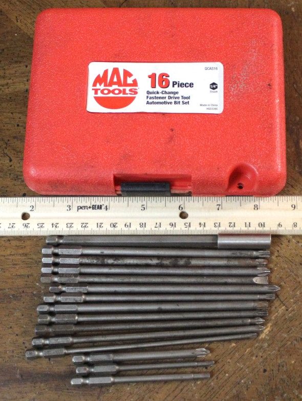 Mac Tools 16 Piece Quick Change Fastner Bit Set QCAS16 “INCOMPLETE SET 15 TOTAL”