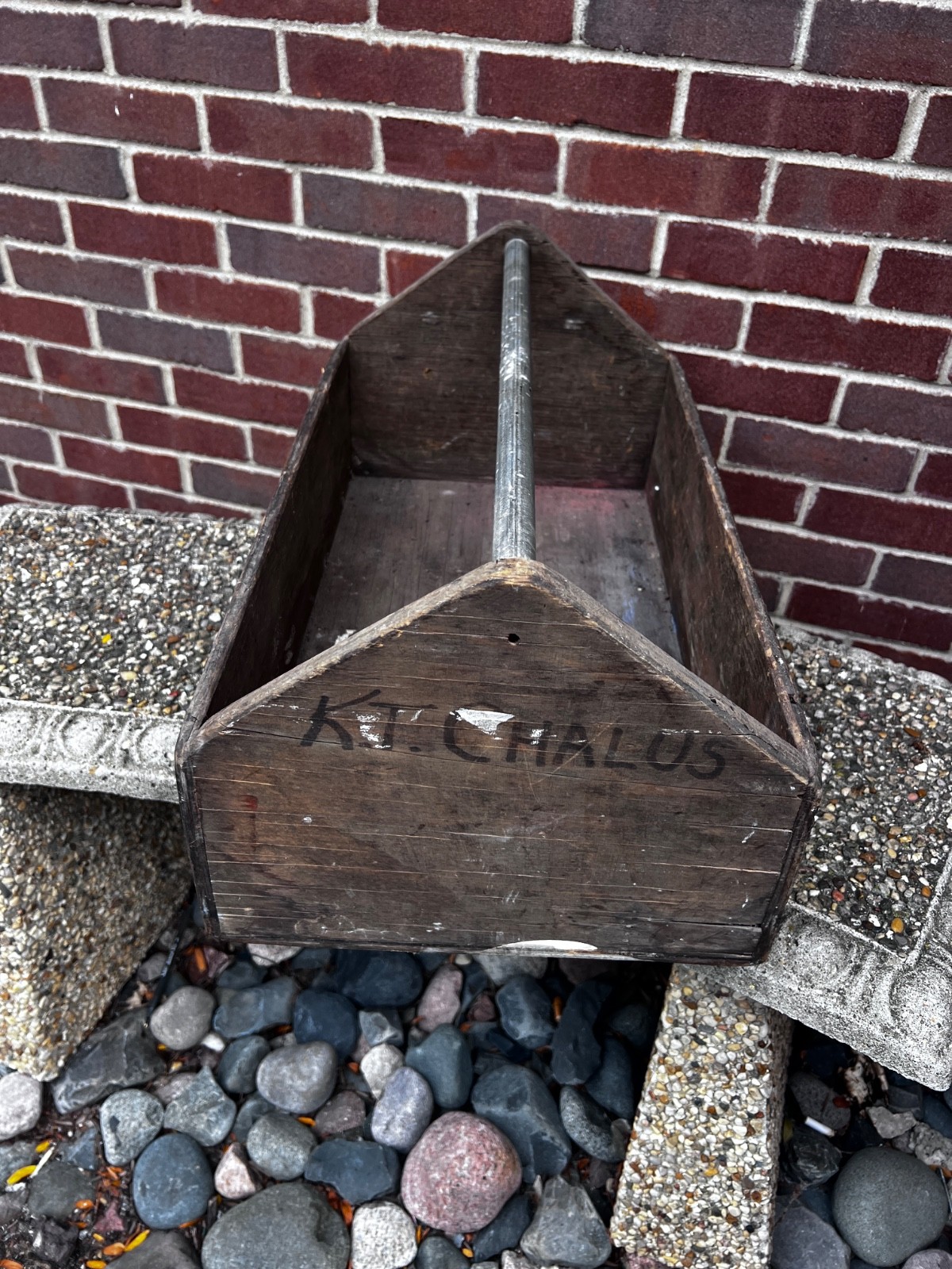 Vintage Handmade Wood Tote Tool Box Crate Wood Box With Metal Handle ‘Flower’