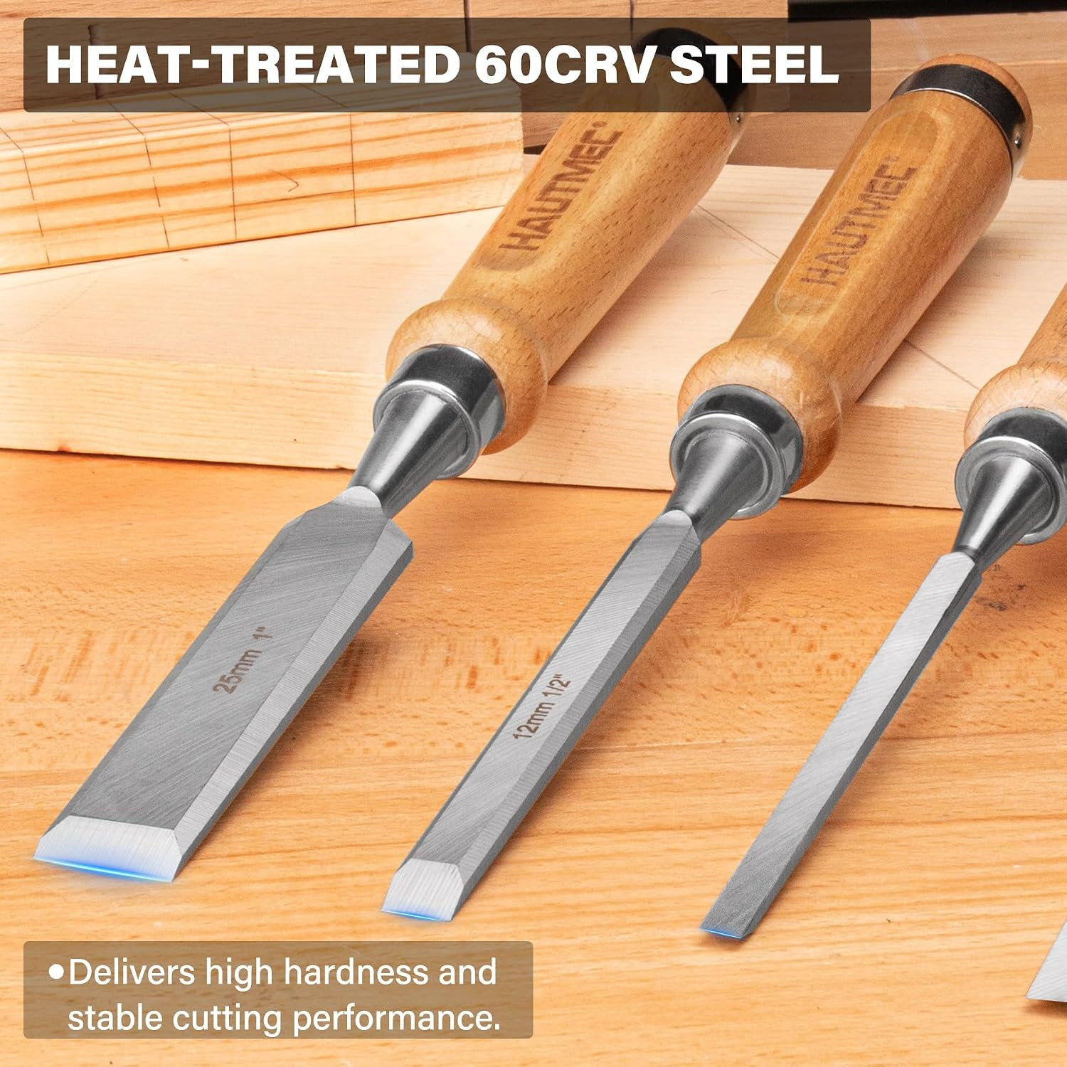 Wood Chisel Set for Woodworking 4-Piece Professional Wood Chisels with Sharp 60